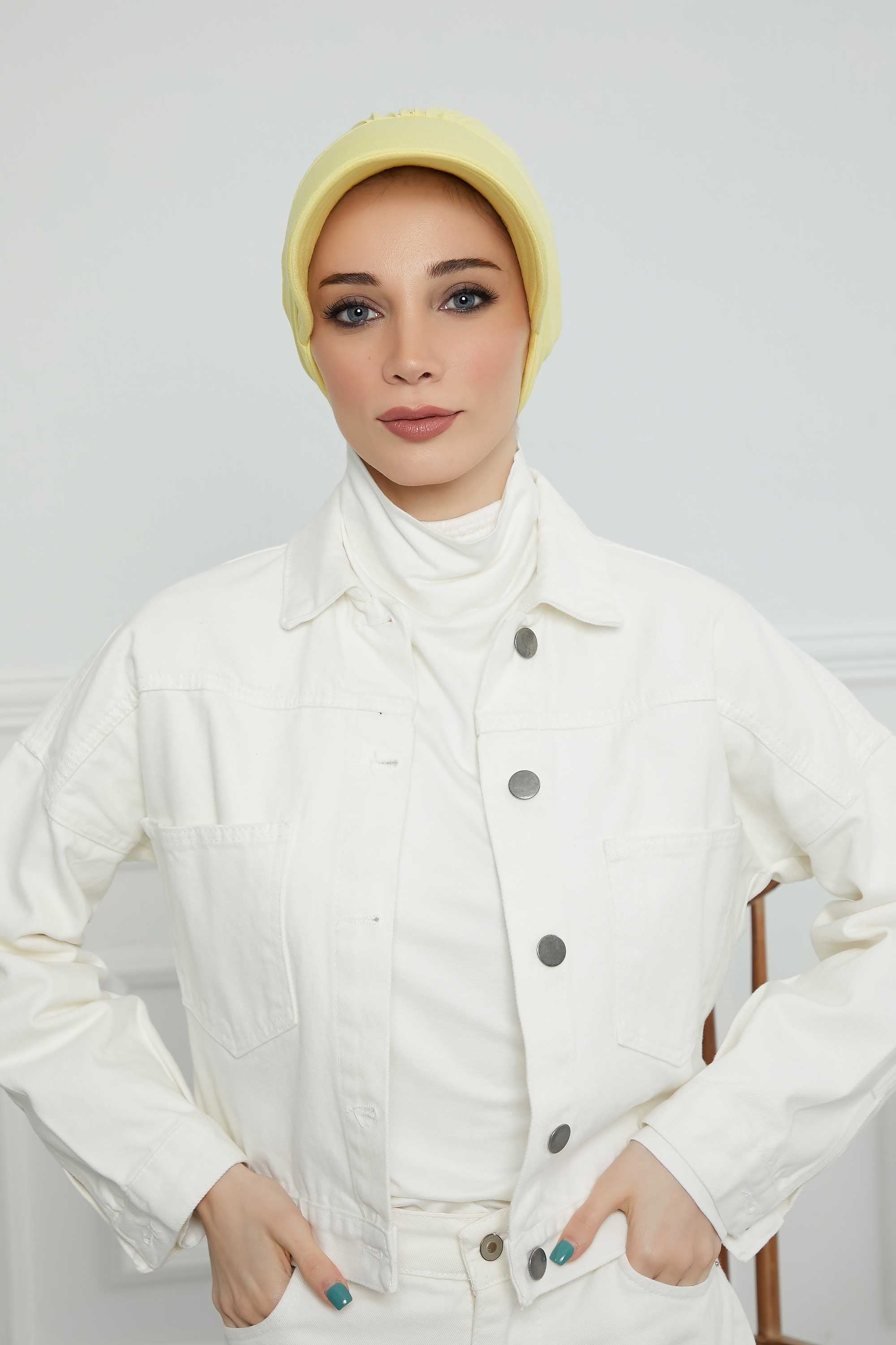 Cotton Visor Women Turban Hat, Sun Protective Newsboy Hat for Women, 95% Cotton Plain Casual Hijab Bonnet Chemo Cap,B-73 Yellow