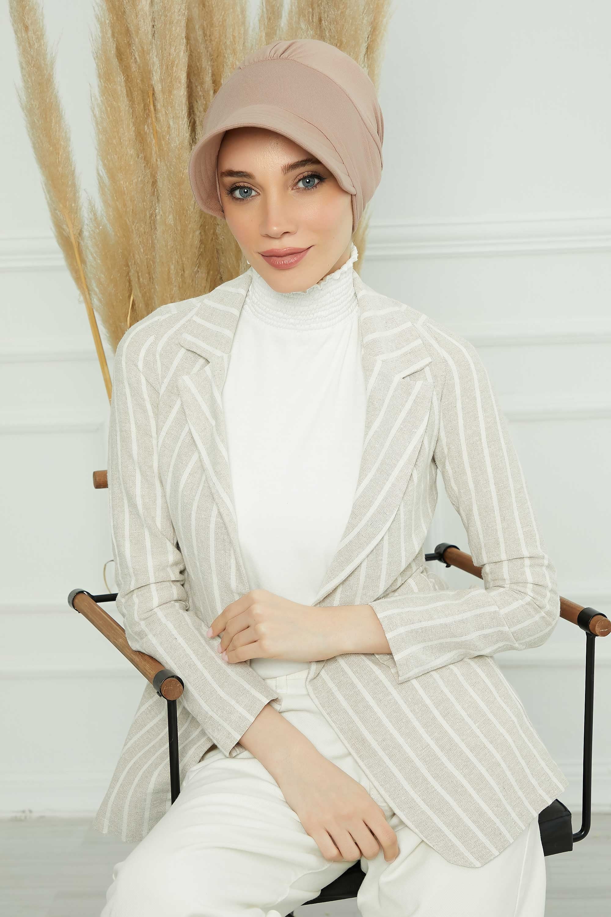Cotton Visor Women Turban Hat, Sun Protective Newsboy Hat for Women, 95% Cotton Plain Casual Hijab Bonnet Chemo Cap,B-73 Mink