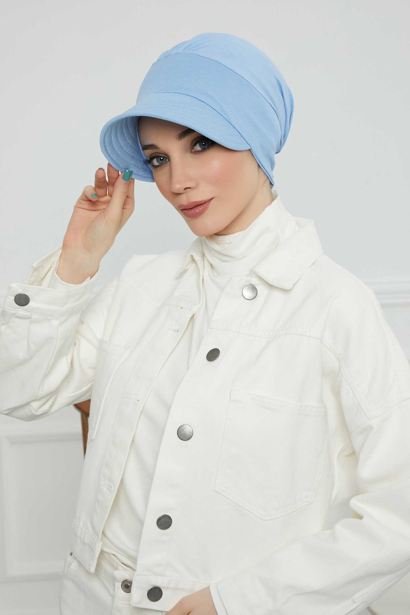 Cotton Visor Women Turban Hat, Sun Protective Newsboy Hat for Women, 95% Cotton Plain Casual Hijab Bonnet Chemo Cap,B-73