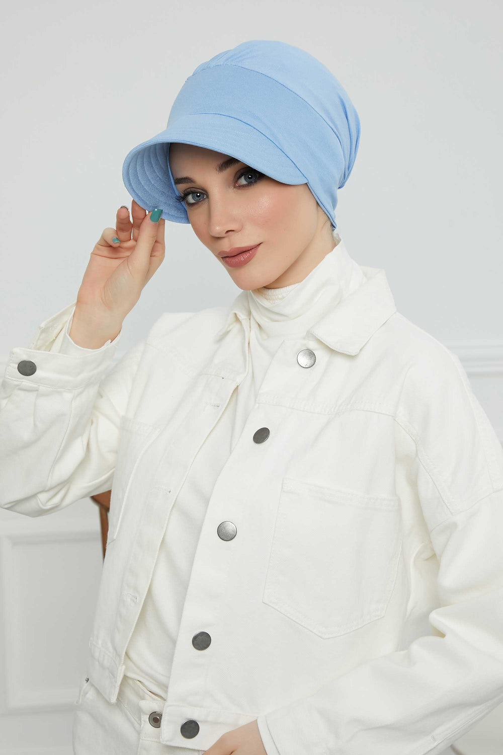 Cotton Visor Women Turban Hat, Sun Protective Newsboy Hat for Women, 95% Cotton Plain Casual Hijab Bonnet Chemo Cap,B-73 Blue