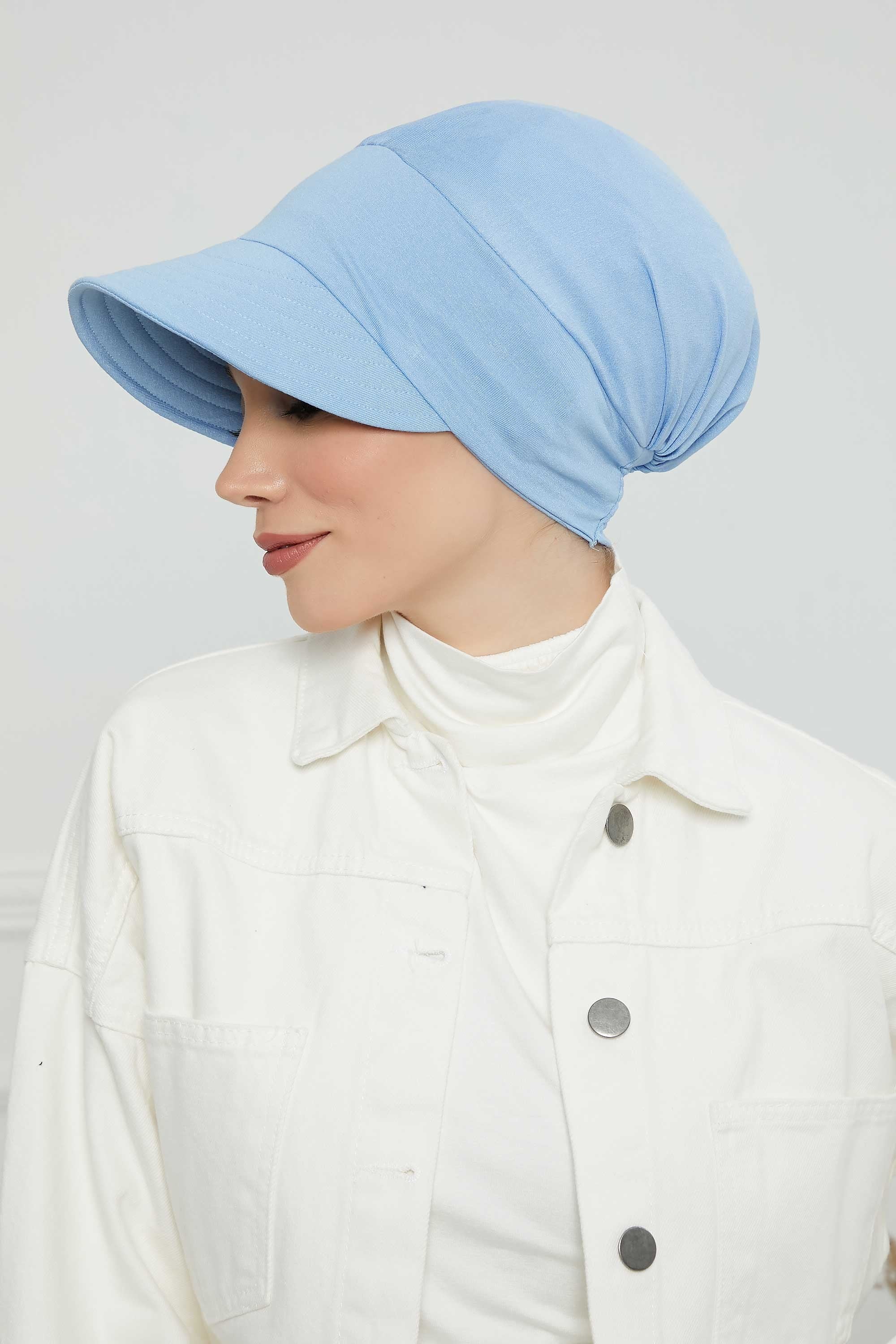 Cotton Visor Women Turban Hat, Sun Protective Newsboy Hat for Women, 95% Cotton Plain Casual Hijab Bonnet Chemo Cap,B-73 Blue