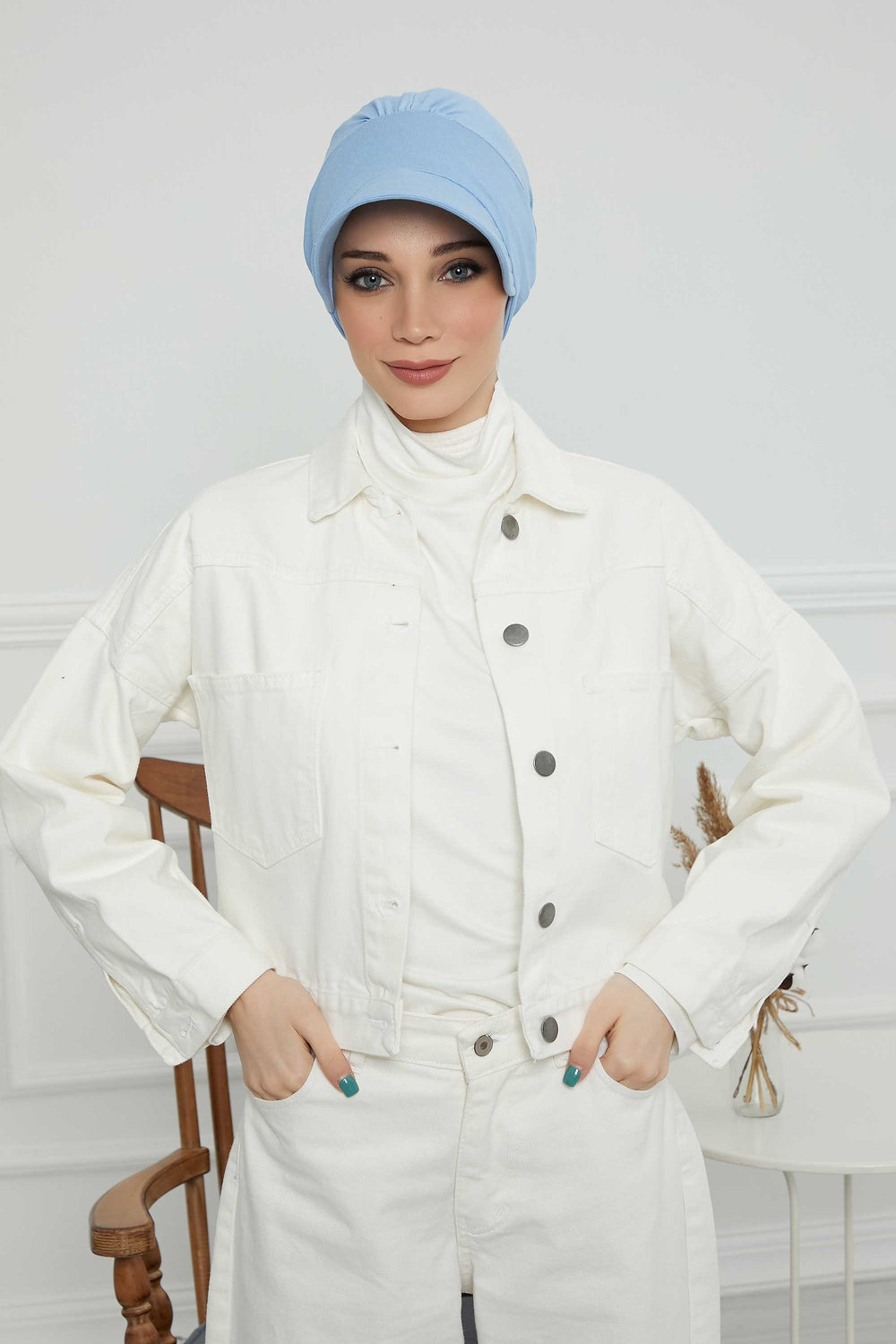 Cotton Visor Women Turban Hat, Sun Protective Newsboy Hat for Women, 95% Cotton Plain Casual Hijab Bonnet Chemo Cap,B-73 Blue