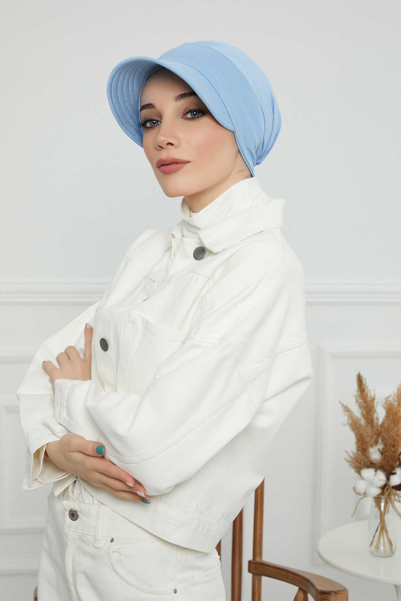 Cotton Visor Women Turban Hat, Sun Protective Newsboy Hat for Women, 95% Cotton Plain Casual Hijab Bonnet Chemo Cap,B-73