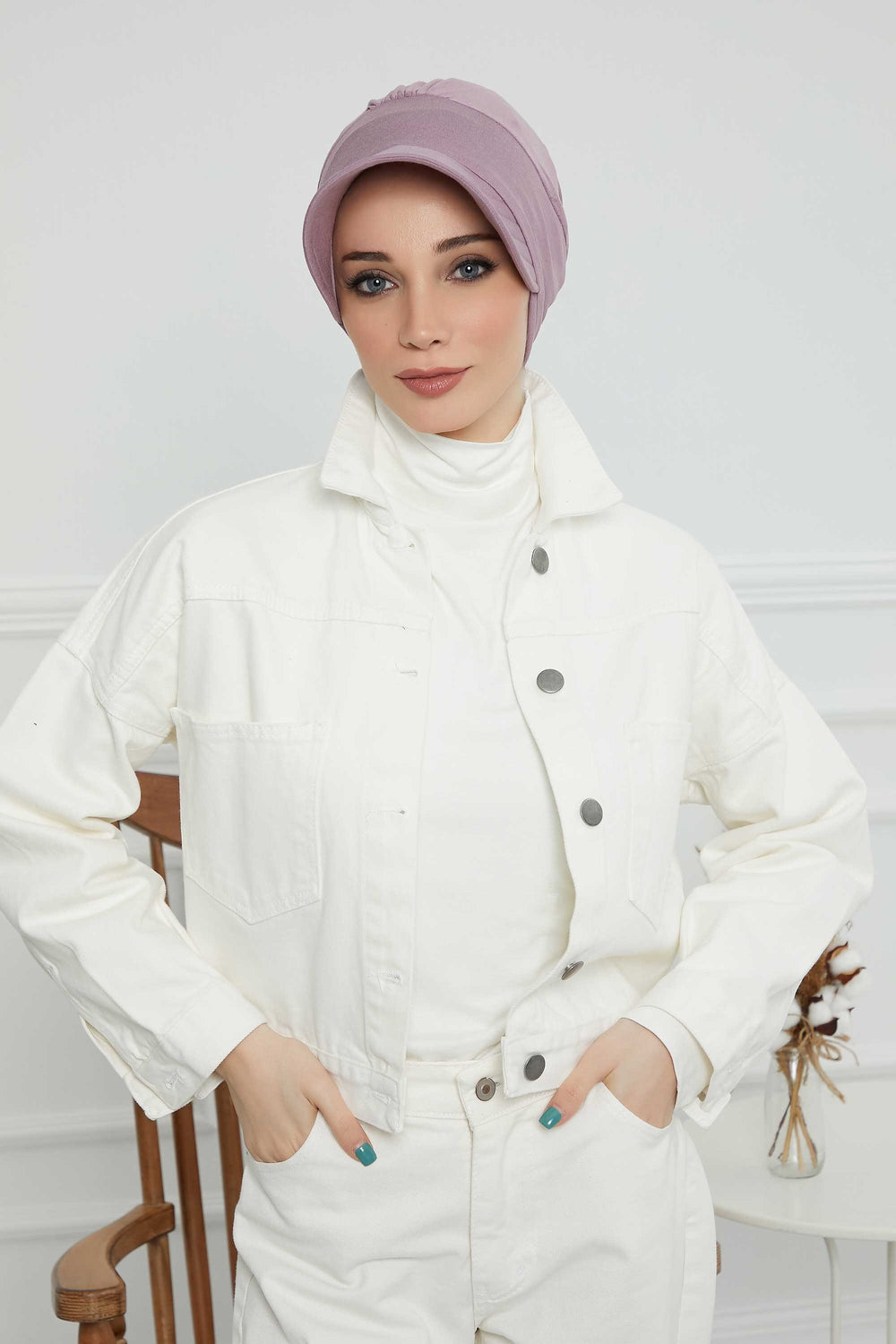 Cotton Visor Women Turban Hat, Sun Protective Newsboy Hat for Women, 95% Cotton Plain Casual Hijab Bonnet Chemo Cap,B-73 Lilac
