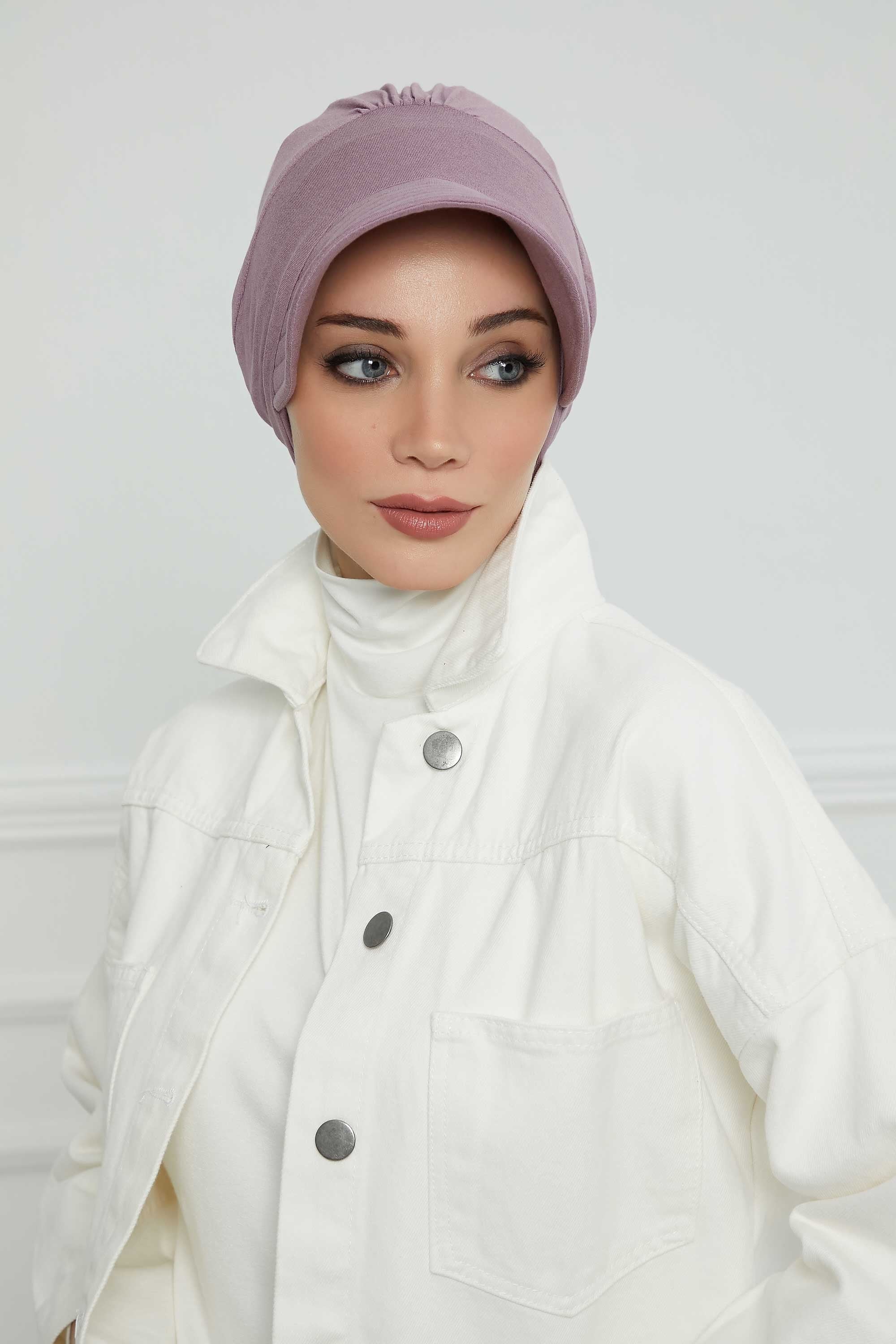 Cotton Visor Women Turban Hat, Sun Protective Newsboy Hat for Women, 95% Cotton Plain Casual Hijab Bonnet Chemo Cap,B-73 Lilac