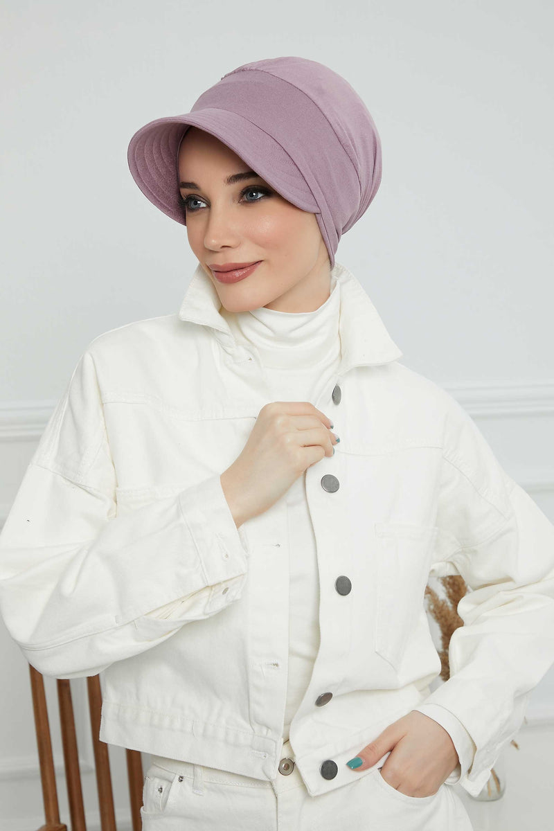 Cotton Visor Women Turban Hat, Sun Protective Newsboy Hat for Women, 95% Cotton Plain Casual Hijab Bonnet Chemo Cap,B-73