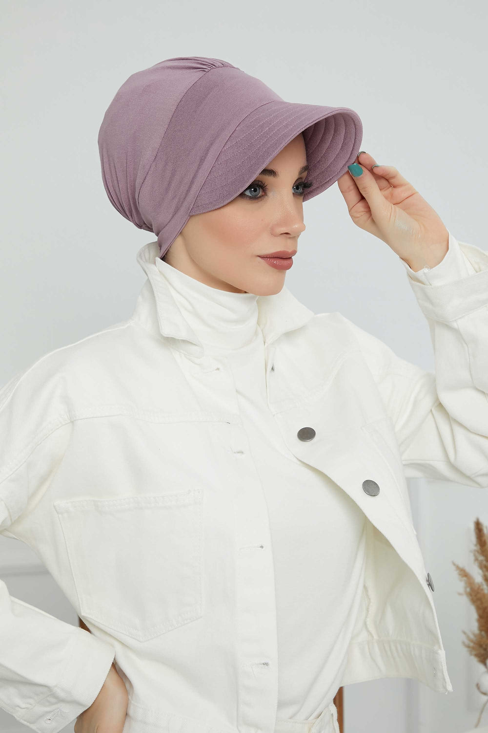 Cotton Visor Women Turban Hat, Sun Protective Newsboy Hat for Women, 95% Cotton Plain Casual Hijab Bonnet Chemo Cap,B-73 Lilac