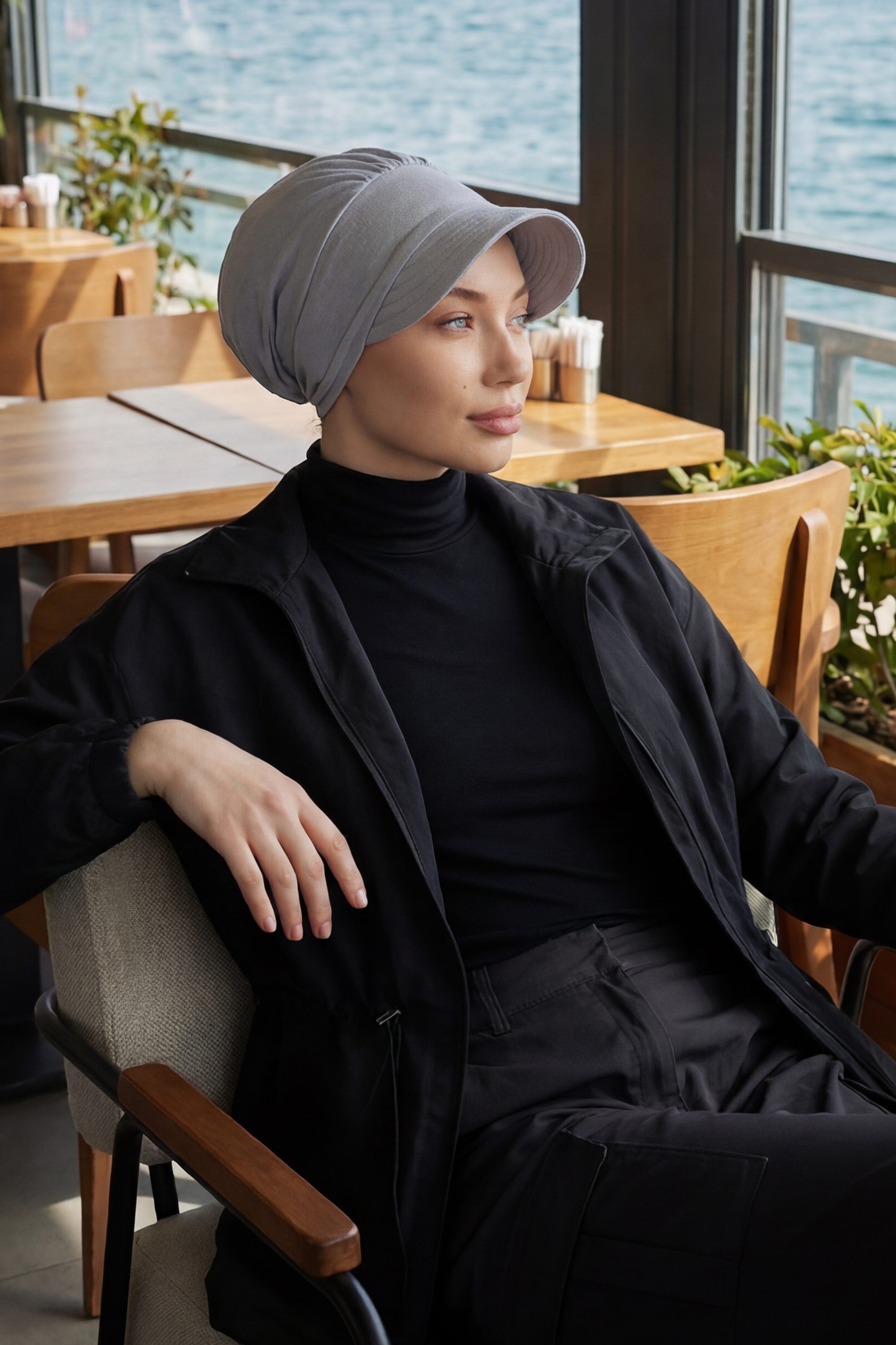 Cotton Visor Women Turban Hat, Sun Protective Newsboy Hat for Women, 95% Cotton Plain Casual Hijab Bonnet Chemo Cap,B-73 Grey 2