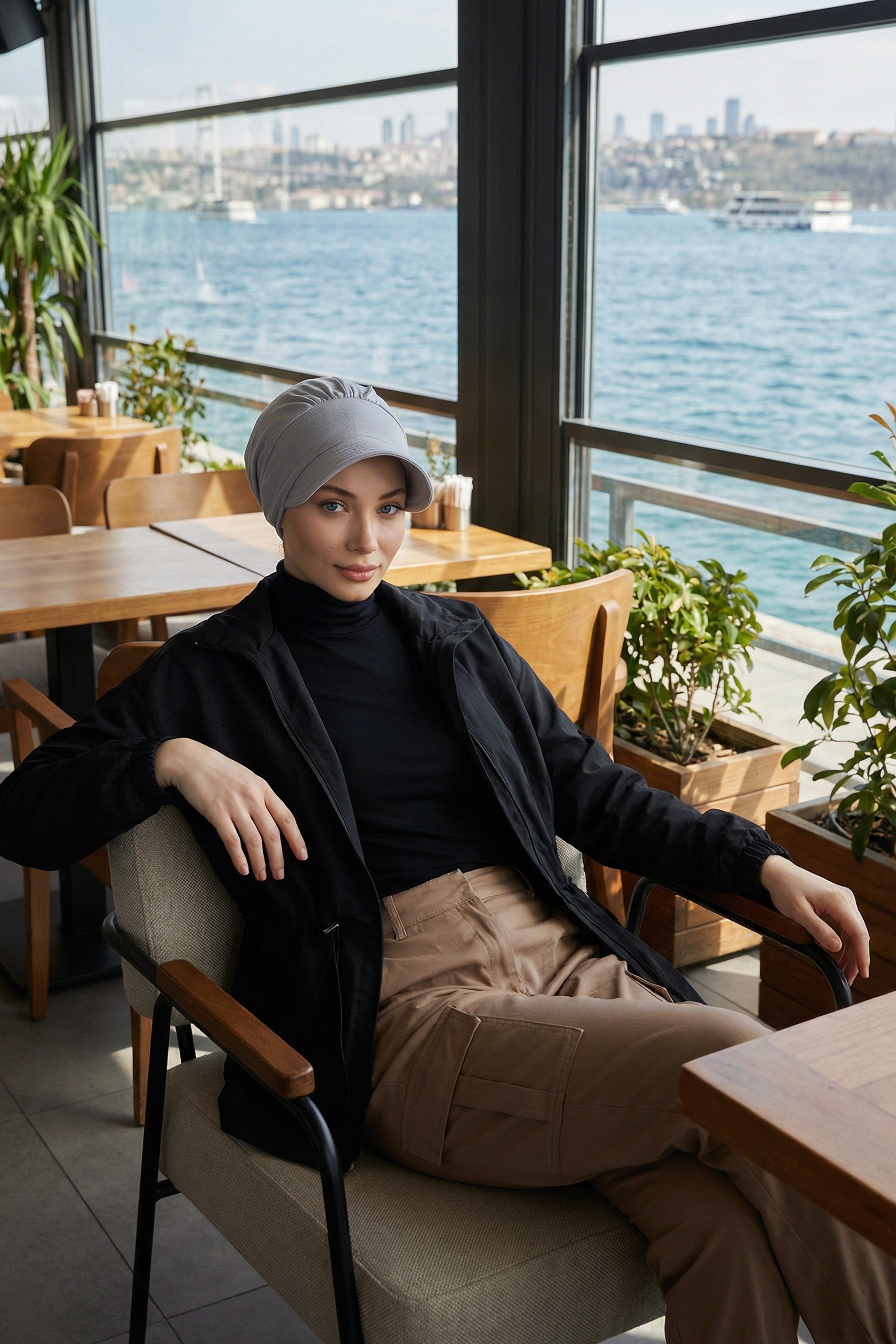 Cotton Visor Women Turban Hat, Sun Protective Newsboy Hat for Women, 95% Cotton Plain Casual Hijab Bonnet Chemo Cap,B-73 Grey 2