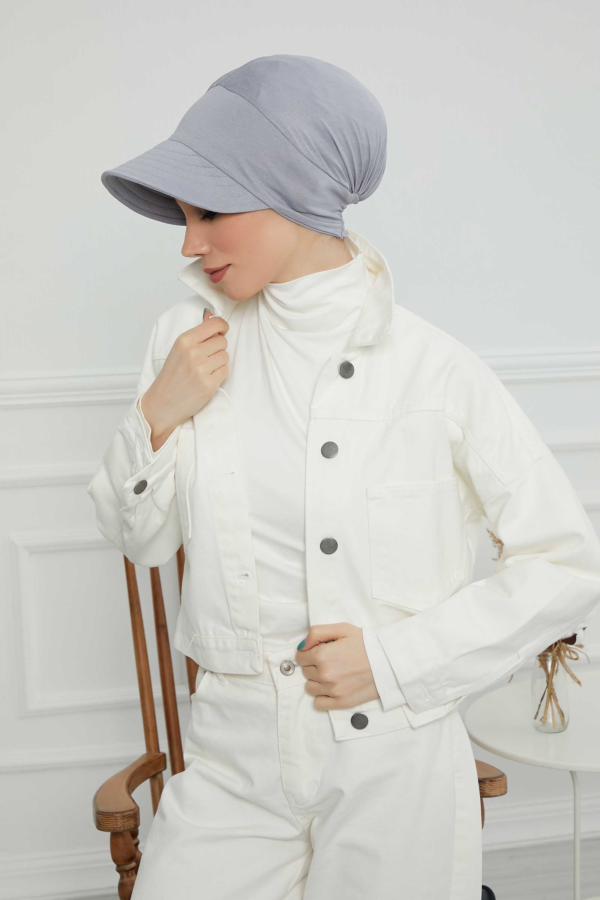 Cotton Visor Women Turban Hat, Sun Protective Newsboy Hat for Women, 95% Cotton Plain Casual Hijab Bonnet Chemo Cap,B-73 Grey 2