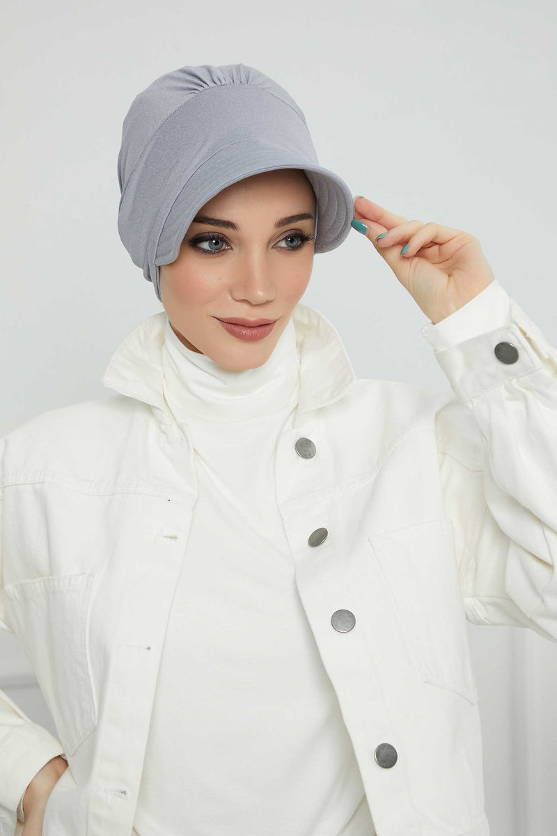 Cotton Visor Women Turban Hat, Sun Protective Newsboy Hat for Women, 95% Cotton Plain Casual Hijab Bonnet Chemo Cap,B-73
