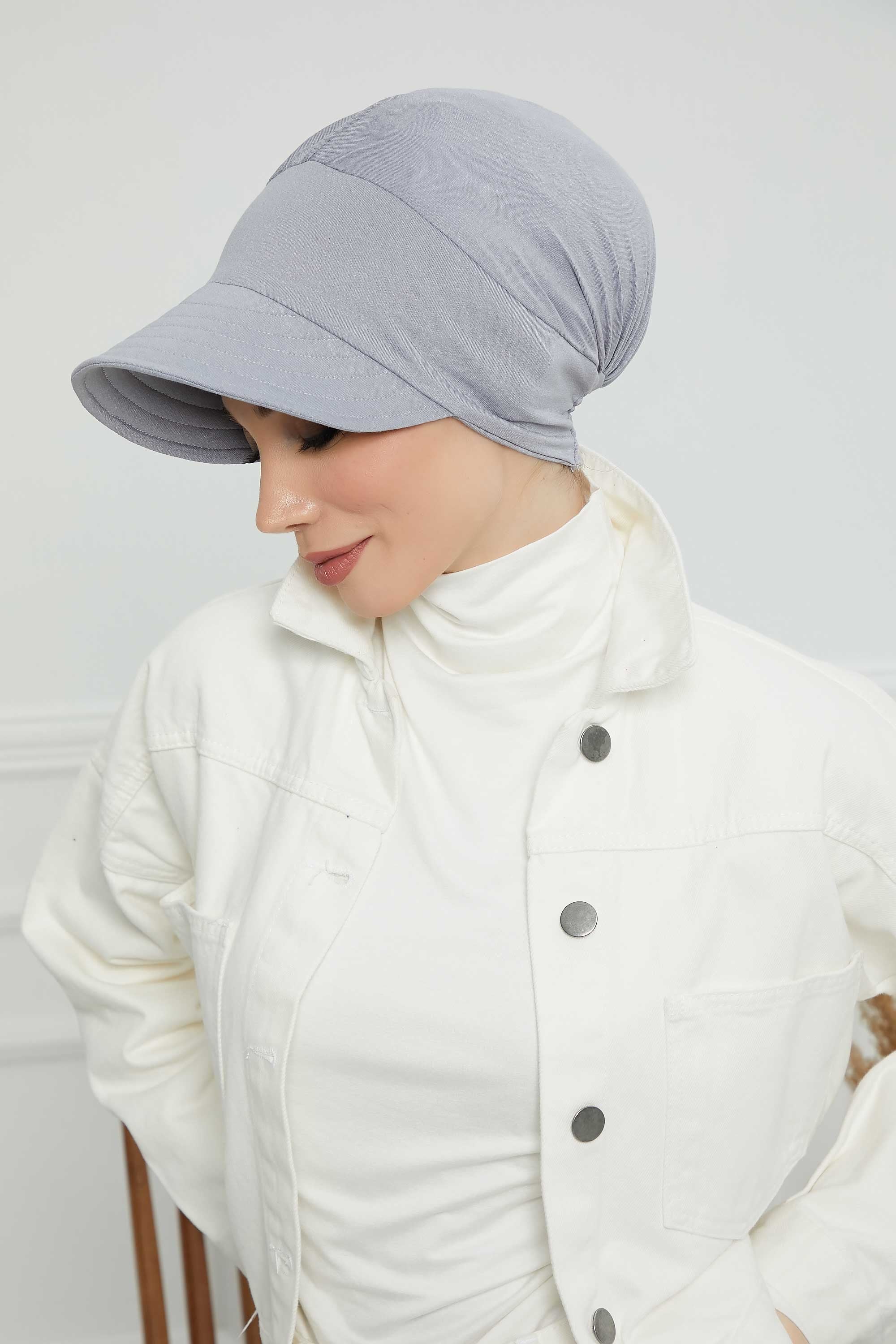 Cotton Visor Women Turban Hat, Sun Protective Newsboy Hat for Women, 95% Cotton Plain Casual Hijab Bonnet Chemo Cap,B-73 Grey 2