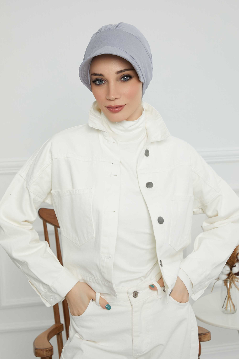Cotton Visor Women Turban Hat, Sun Protective Newsboy Hat for Women, 95% Cotton Plain Casual Hijab Bonnet Chemo Cap,B-73 Grey 2