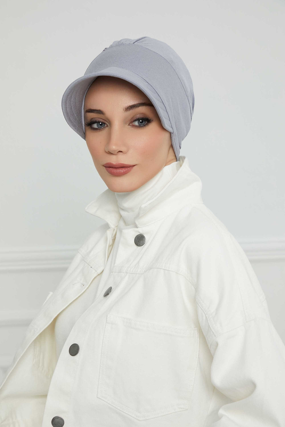 Cotton Visor Women Turban Hat, Sun Protective Newsboy Hat for Women, 95% Cotton Plain Casual Hijab Bonnet Chemo Cap,B-73 Grey 2