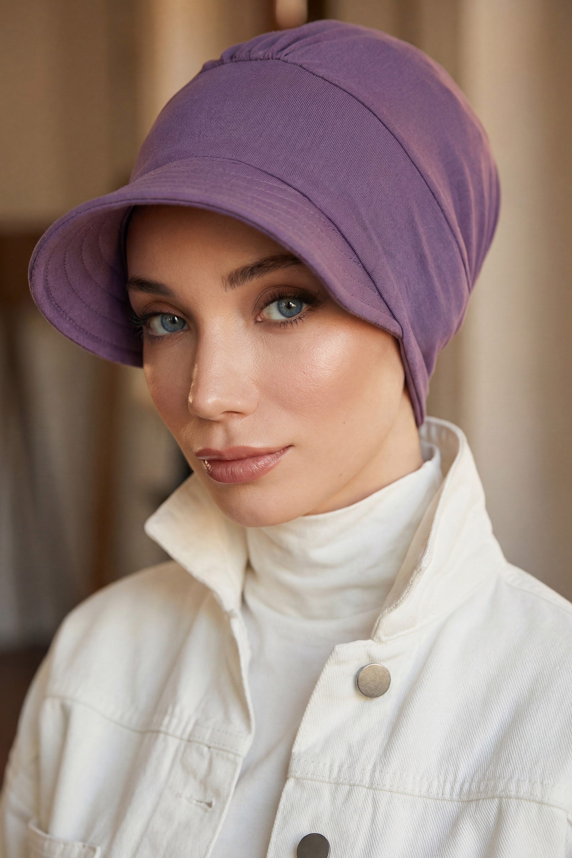 Cotton Visor Women Turban Hat, Sun Protective Newsboy Hat for Women, 95% Cotton Plain Casual Hijab Bonnet Chemo Cap,B-73 Purple 2