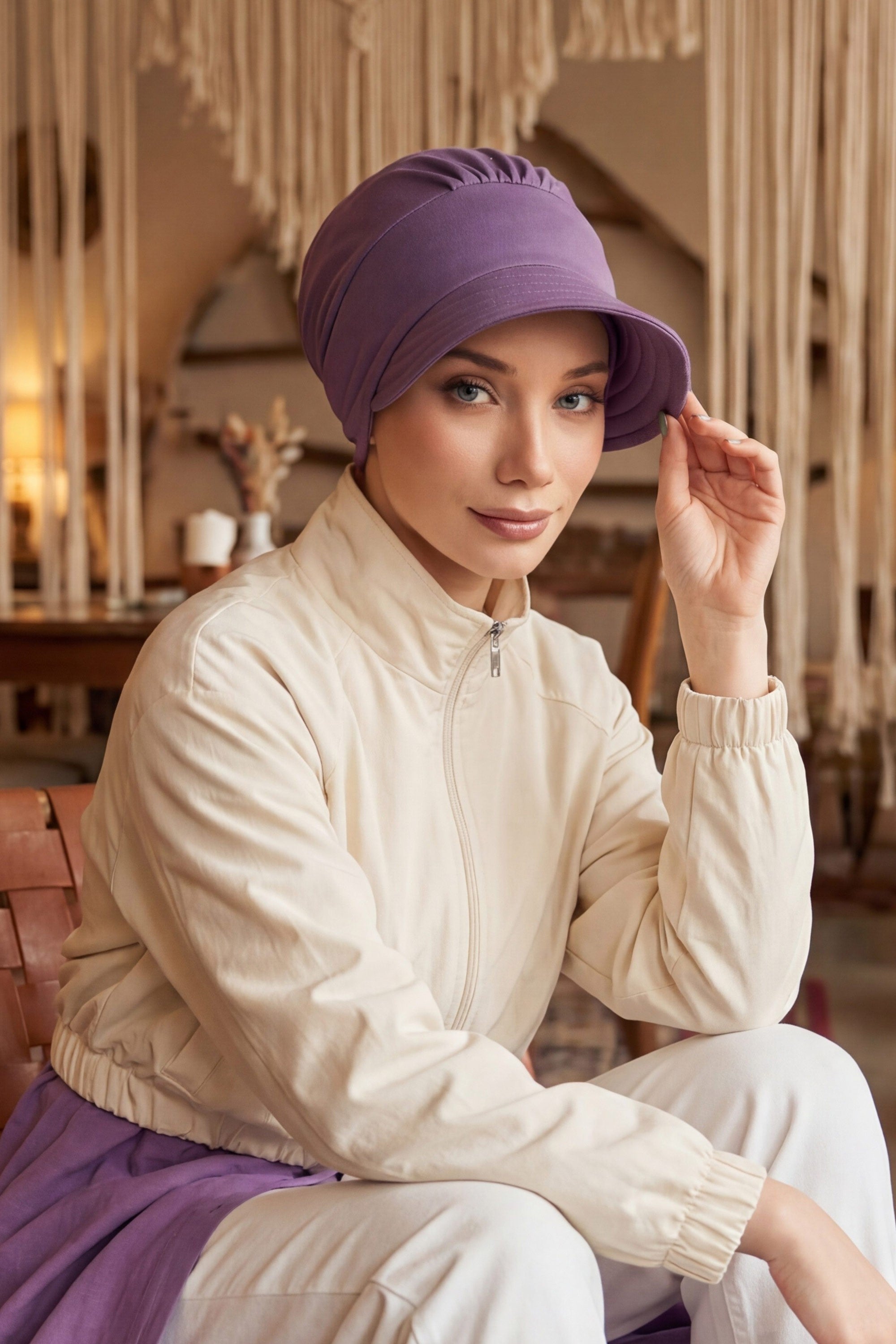 Cotton Visor Women Turban Hat, Sun Protective Newsboy Hat for Women, 95% Cotton Plain Casual Hijab Bonnet Chemo Cap,B-73 Purple 2