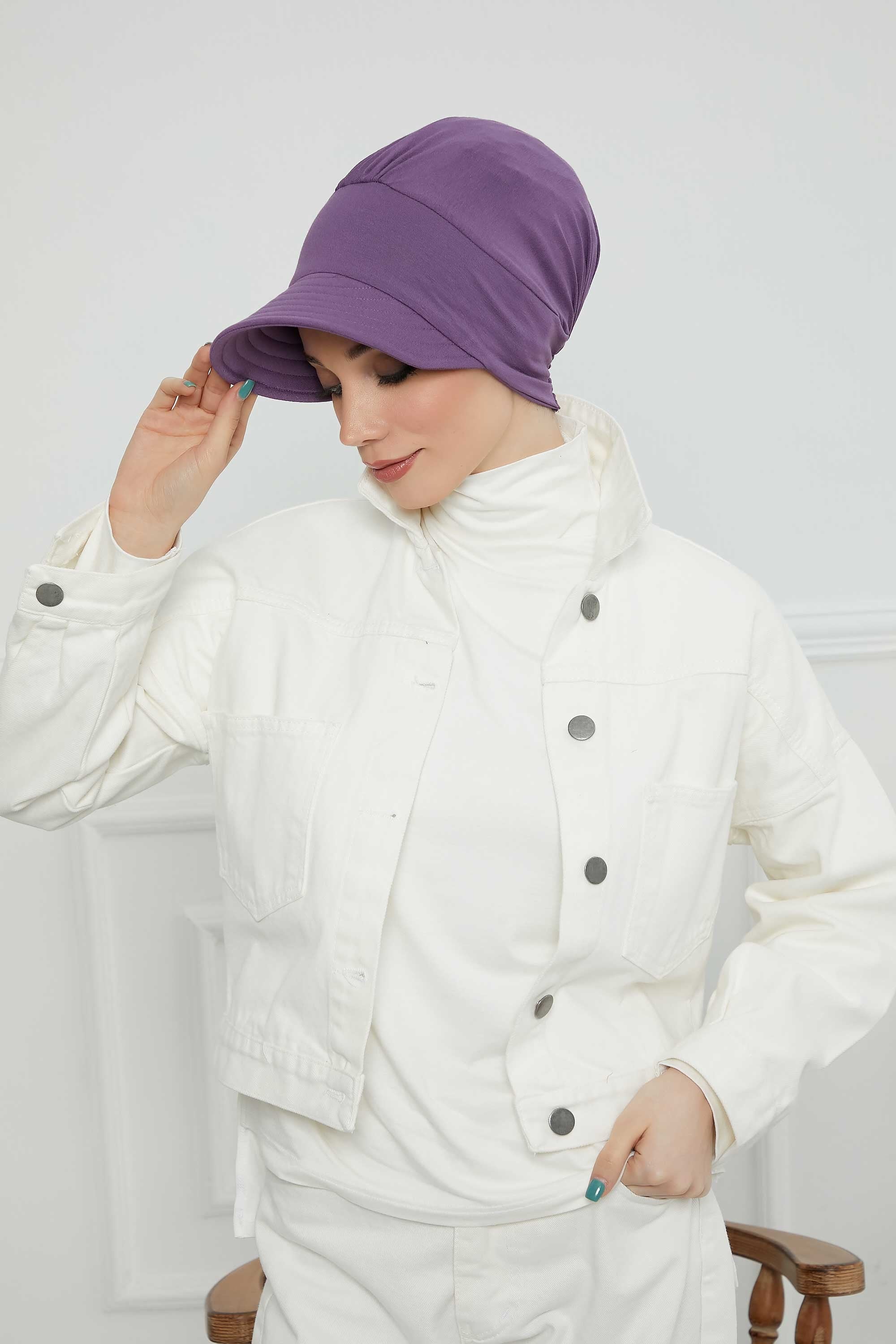 Cotton Visor Women Turban Hat, Sun Protective Newsboy Hat for Women, 95% Cotton Plain Casual Hijab Bonnet Chemo Cap,B-73 Purple 2