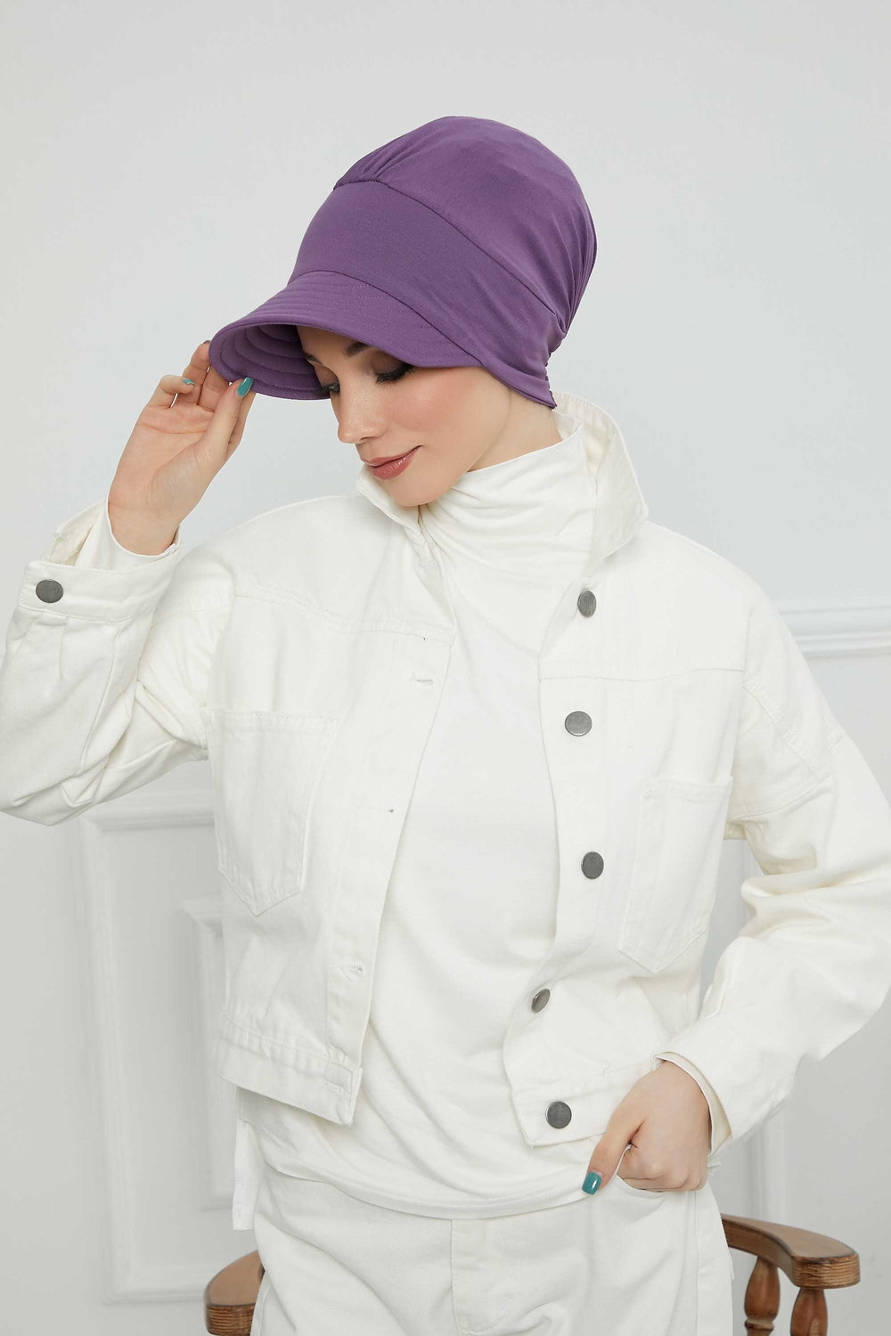 Cotton Visor Women Turban Hat, Sun Protective Newsboy Hat for Women, 95% Cotton Plain Casual Hijab Bonnet Chemo Cap,B-73 Purple 2
