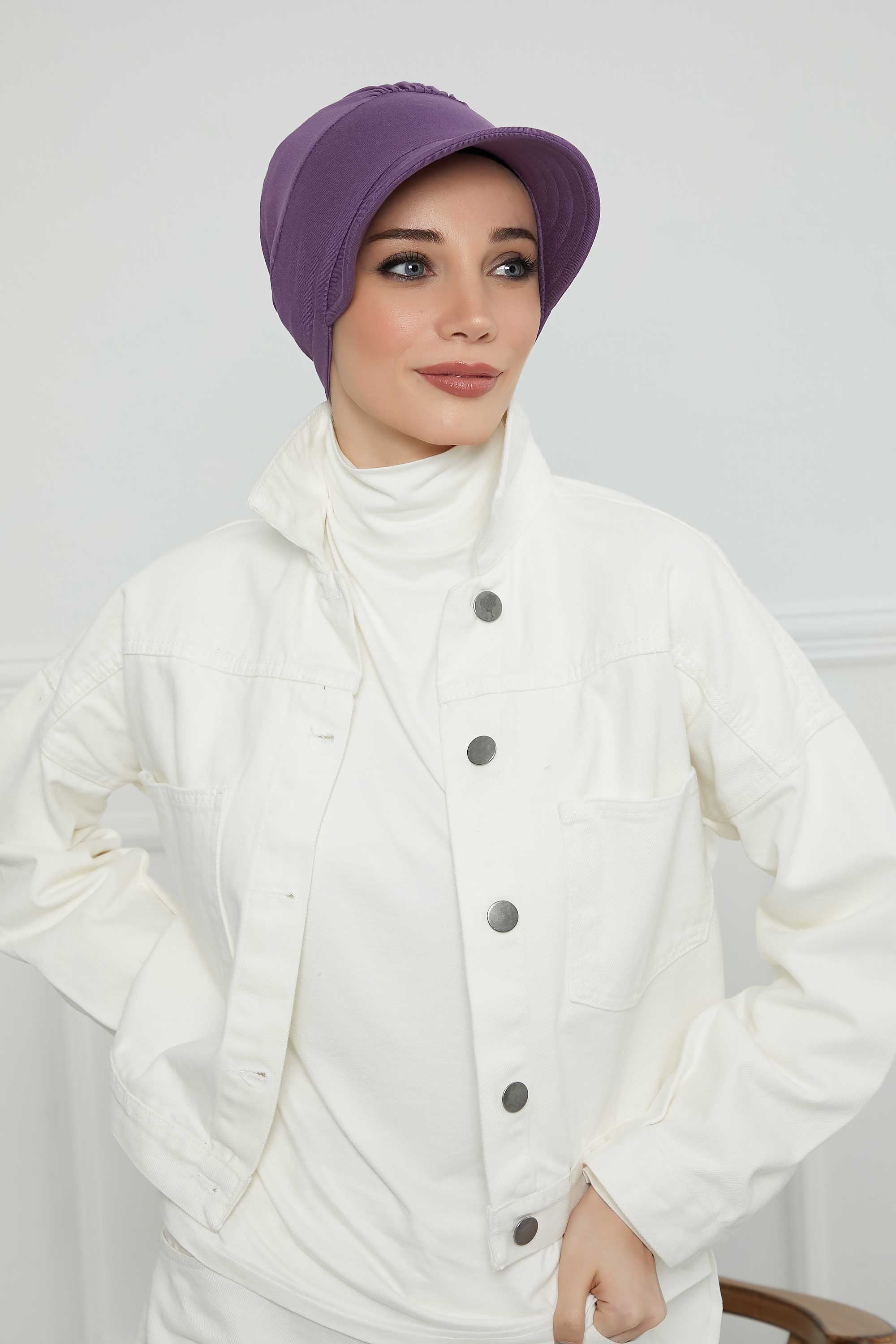 Cotton Visor Women Turban Hat, Sun Protective Newsboy Hat for Women, 95% Cotton Plain Casual Hijab Bonnet Chemo Cap,B-73 Purple 2