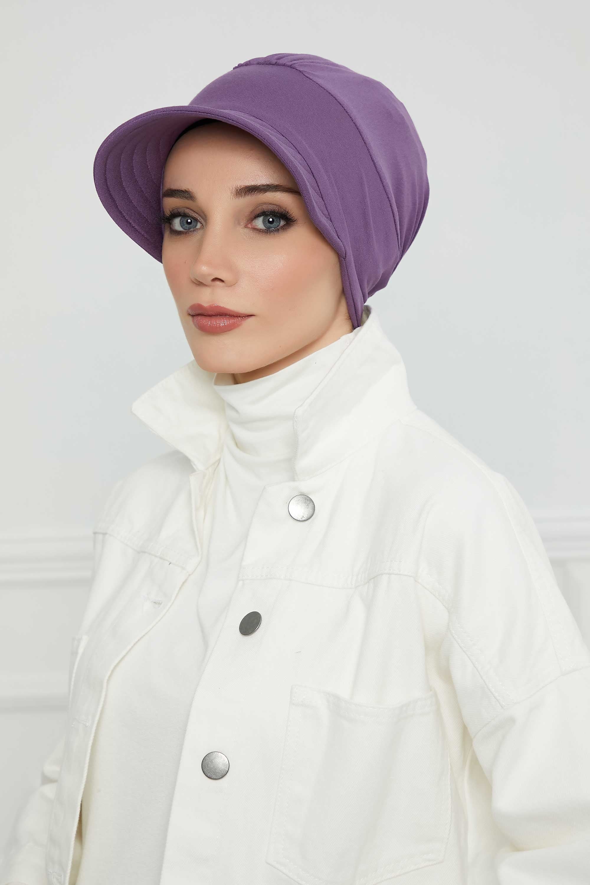 Cotton Visor Women Turban Hat, Sun Protective Newsboy Hat for Women, 95% Cotton Plain Casual Hijab Bonnet Chemo Cap,B-73 Purple 2