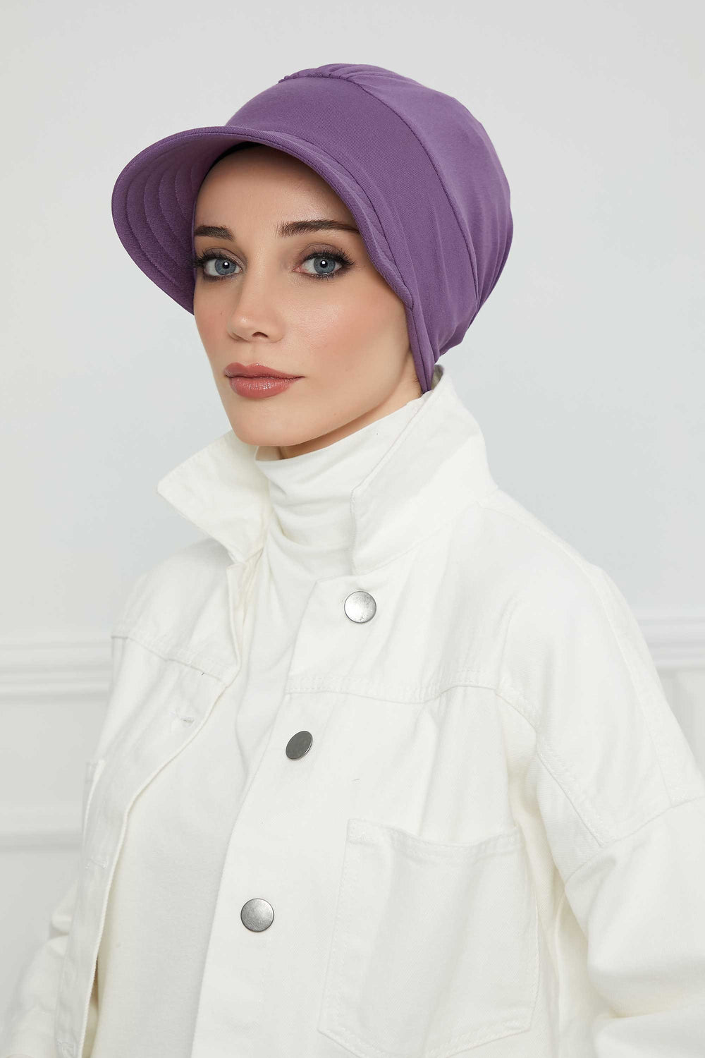 Cotton Visor Women Turban Hat, Sun Protective Newsboy Hat for Women, 95% Cotton Plain Casual Hijab Bonnet Chemo Cap,B-73 Purple 2