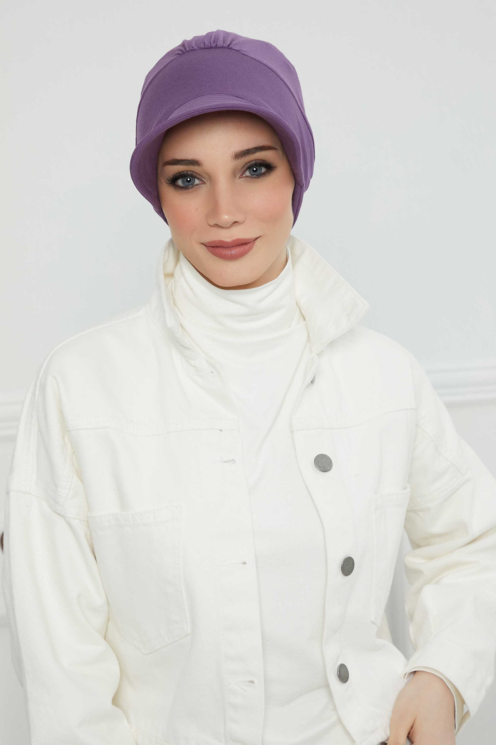 Cotton Visor Women Turban Hat, Sun Protective Newsboy Hat for Women, 95% Cotton Plain Casual Hijab Bonnet Chemo Cap,B-73 Purple 2
