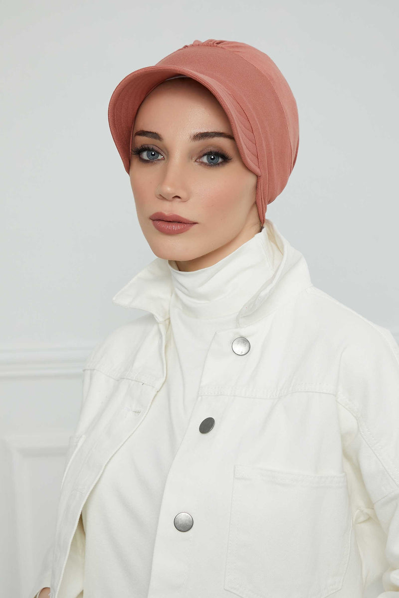 Cotton Visor Women Turban Hat, Sun Protective Newsboy Hat for Women, 95% Cotton Plain Casual Hijab Bonnet Chemo Cap,B-73
