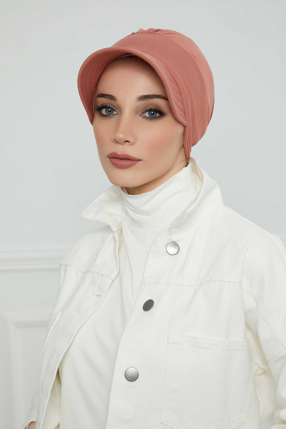 Cotton Visor Women Turban Hat, Sun Protective Newsboy Hat for Women, 95% Cotton Plain Casual Hijab Bonnet Chemo Cap,B-73 Salmon