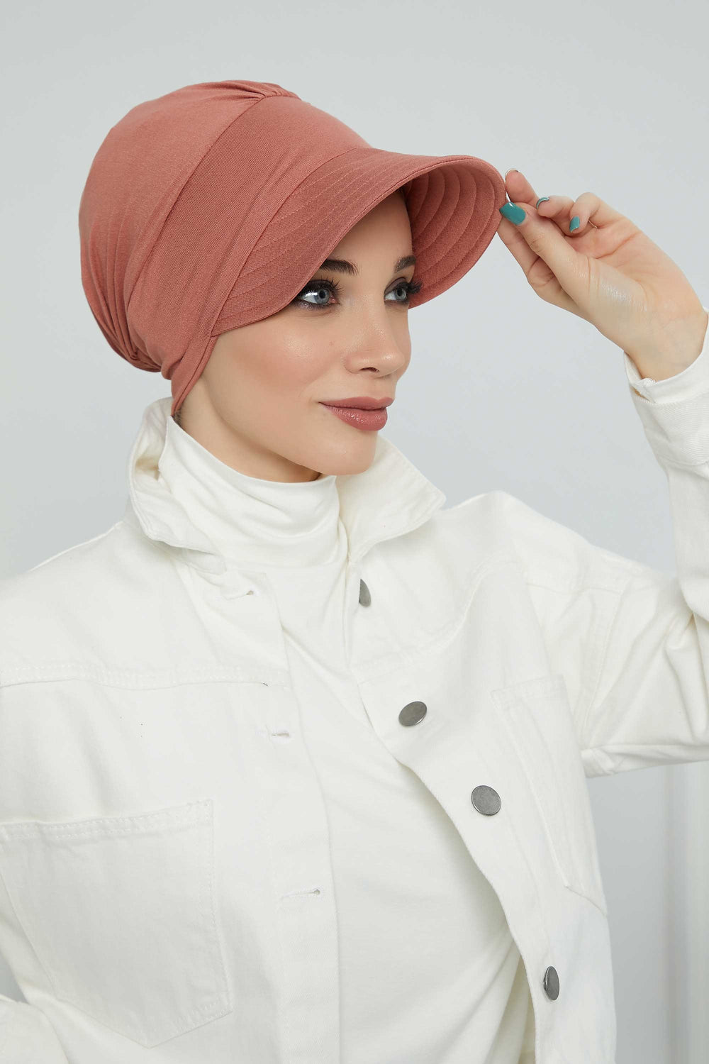 Cotton Visor Women Turban Hat, Sun Protective Newsboy Hat for Women, 95% Cotton Plain Casual Hijab Bonnet Chemo Cap,B-73 Salmon