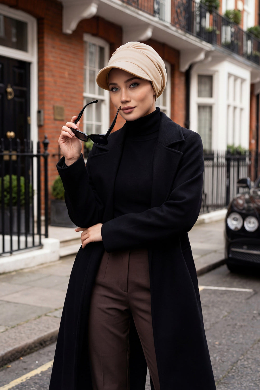 Cotton Visor Women Turban Hat, Sun Protective Newsboy Hat for Women, 95% Cotton Plain Casual Hijab Bonnet Chemo Cap,B-73 Sand Brown