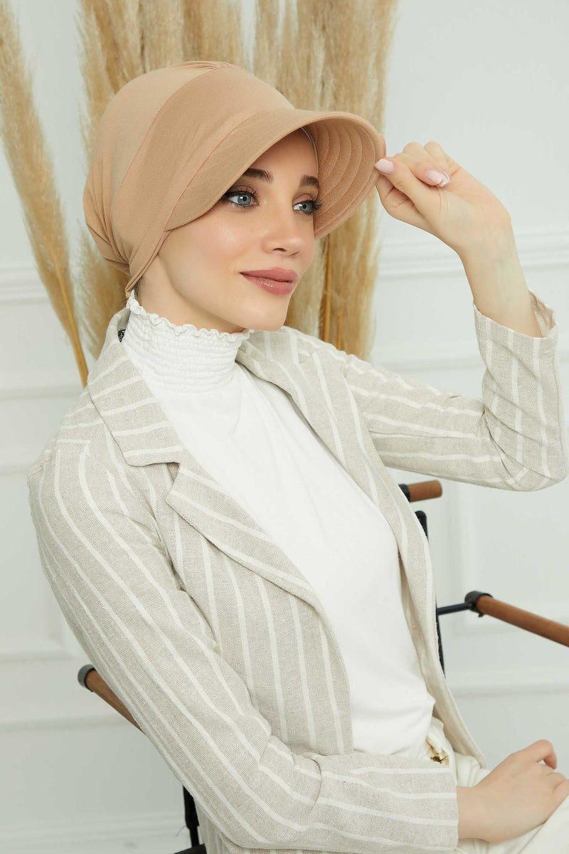 Cotton Visor Women Turban Hat, Sun Protective Newsboy Hat for Women, 95% Cotton Plain Casual Hijab Bonnet Chemo Cap,B-73