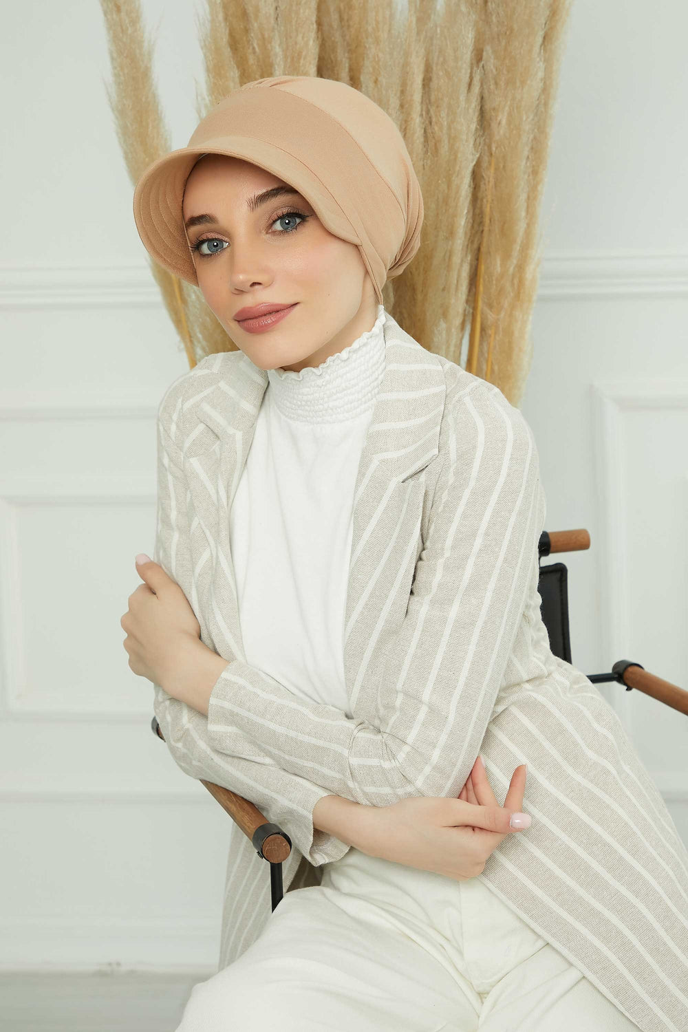 Cotton Visor Women Turban Hat, Sun Protective Newsboy Hat for Women, 95% Cotton Plain Casual Hijab Bonnet Chemo Cap,B-73 Sand Brown
