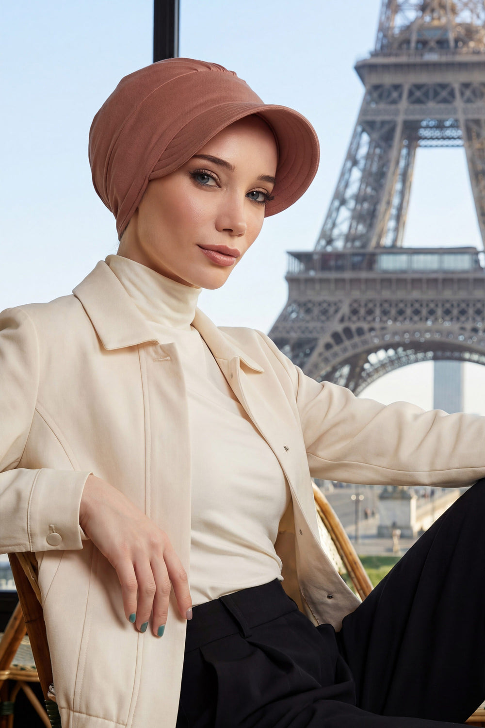 Cotton Visor Women Turban Hat, Sun Protective Newsboy Hat for Women, 95% Cotton Plain Casual Hijab Bonnet Chemo Cap,B-73 Caramel Brown