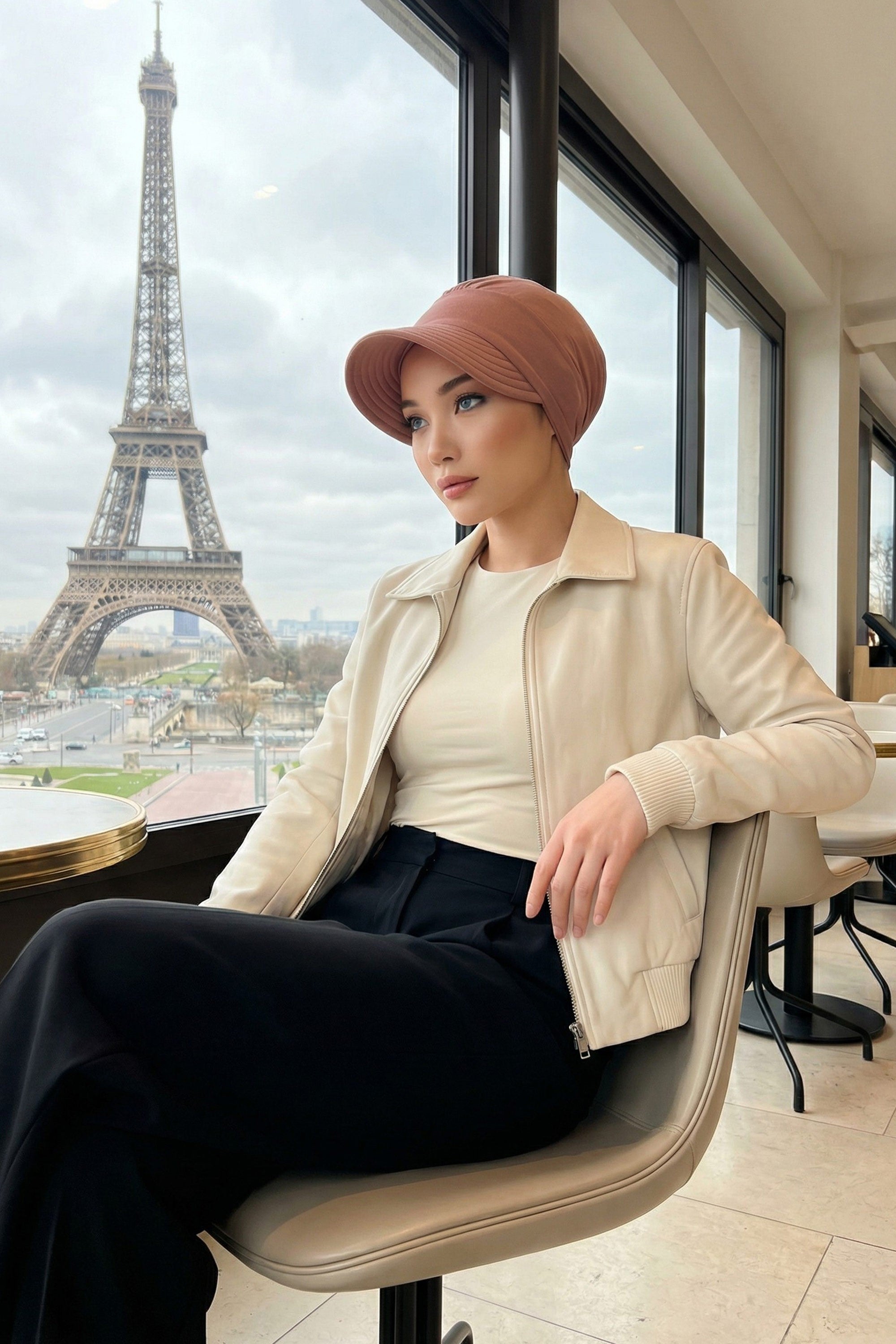 Cotton Visor Women Turban Hat, Sun Protective Newsboy Hat for Women, 95% Cotton Plain Casual Hijab Bonnet Chemo Cap,B-73 Caramel Brown