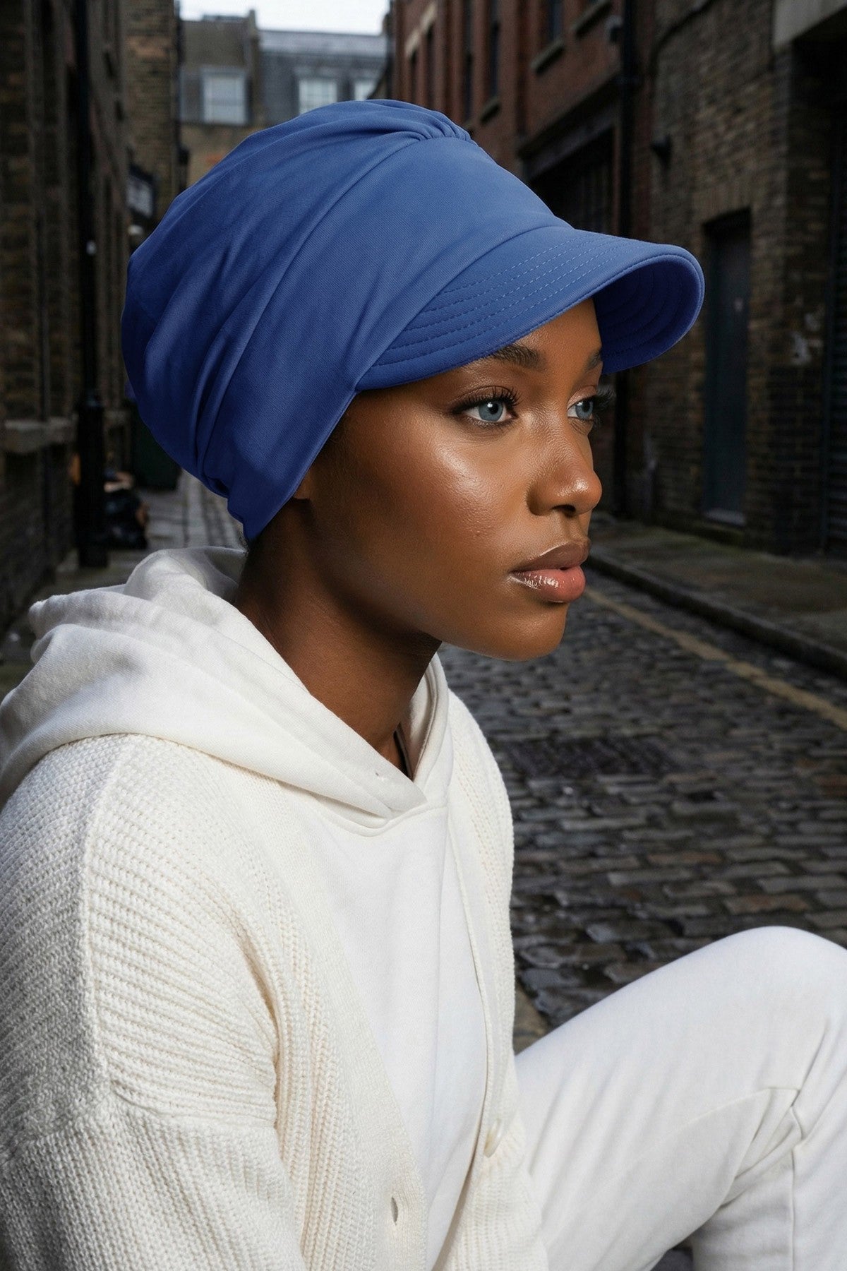 Cotton Visor Women Turban Hat, Sun Protective Newsboy Hat for Women, 95% Cotton Plain Casual Hijab Bonnet Chemo Cap,B-73 İndigo