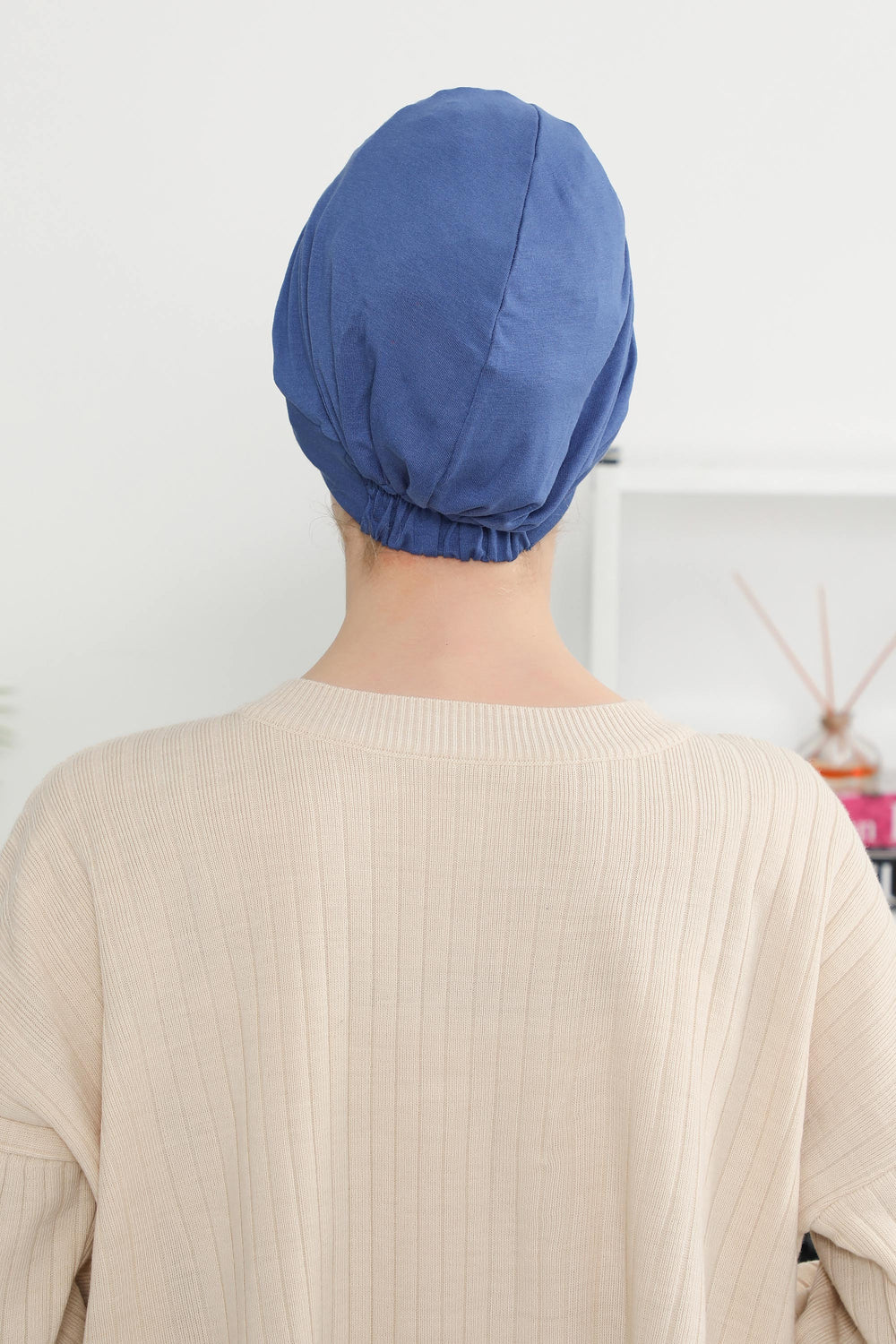 Cotton Visor Women Turban Hat, Sun Protective Newsboy Hat for Women, 95% Cotton Plain Casual Hijab Bonnet Chemo Cap,B-73 İndigo