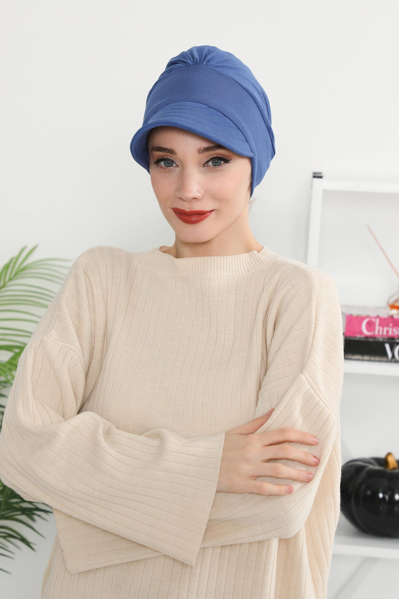 Cotton Visor Women Turban Hat, Sun Protective Newsboy Hat for Women, 95% Cotton Plain Casual Hijab Bonnet Chemo Cap,B-73