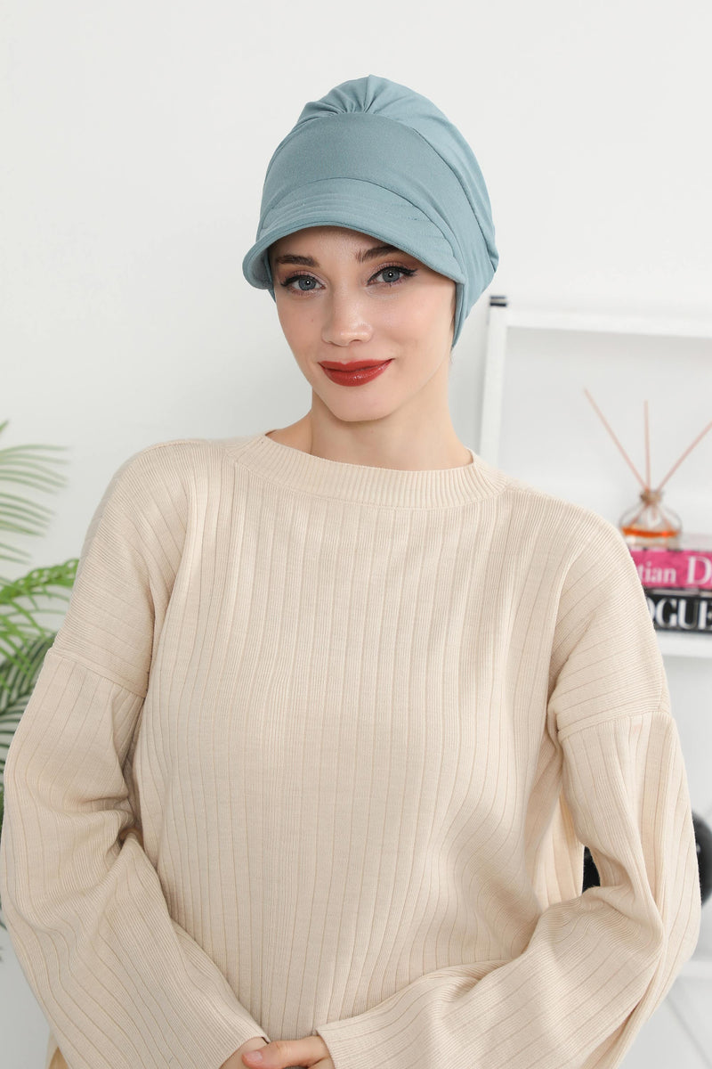 Cotton Visor Women Turban Hat, Sun Protective Newsboy Hat for Women, 95% Cotton Plain Casual Hijab Bonnet Chemo Cap,B-73