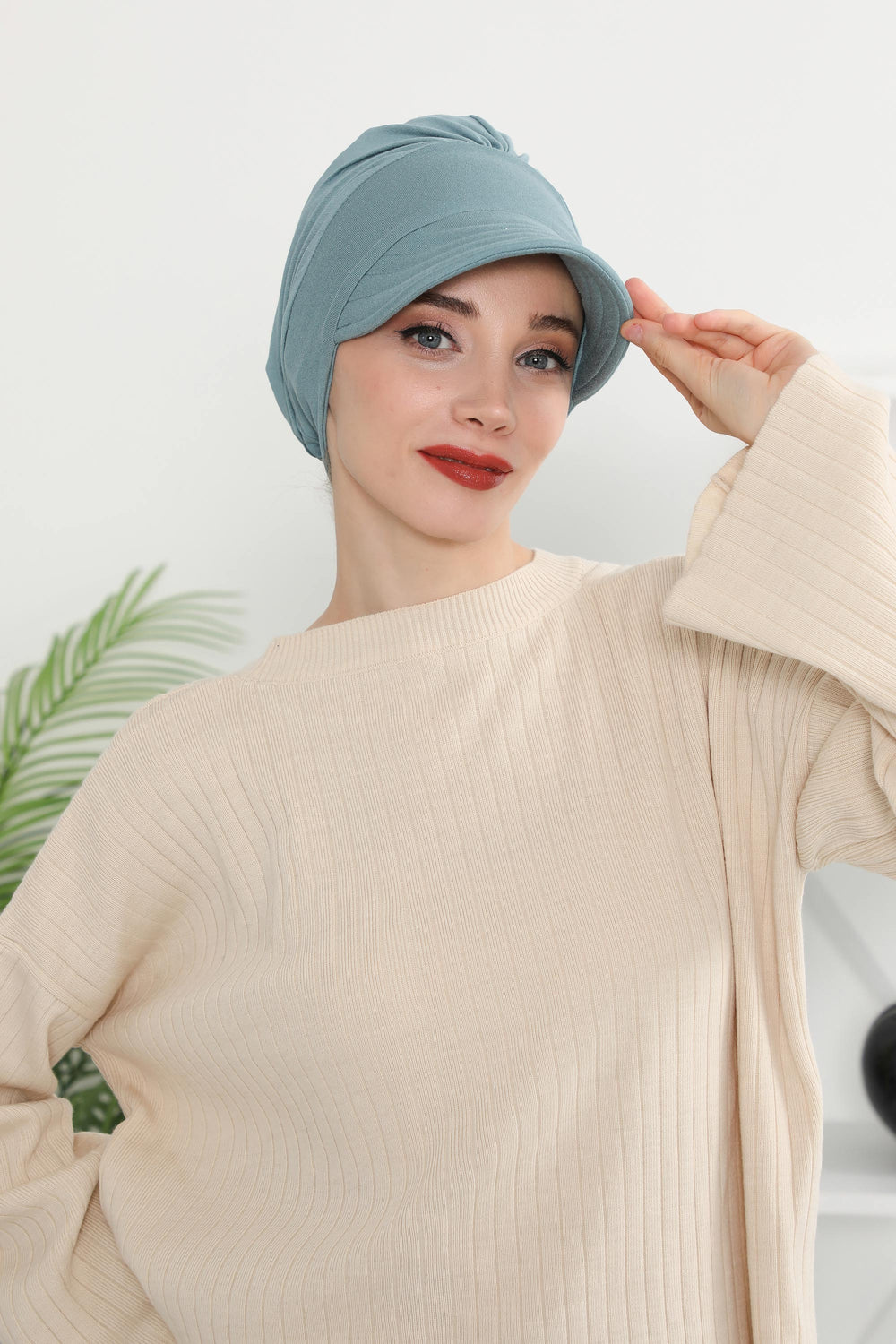Cotton Visor Women Turban Hat, Sun Protective Newsboy Hat for Women, 95% Cotton Plain Casual Hijab Bonnet Chemo Cap,B-73 Dark Mint