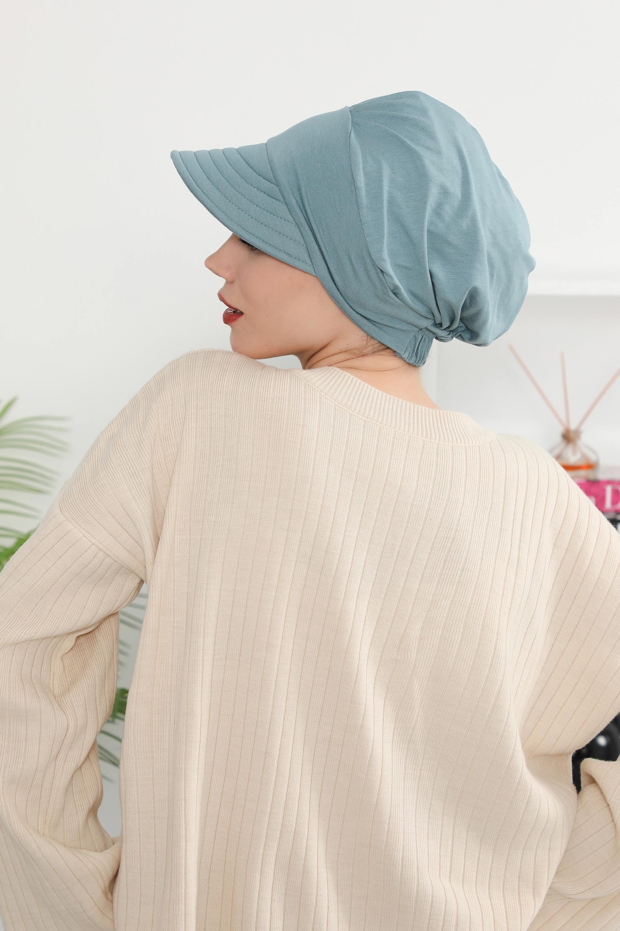 Cotton Visor Women Turban Hat, Sun Protective Newsboy Hat for Women, 95% Cotton Plain Casual Hijab Bonnet Chemo Cap,B-73 Dark Mint