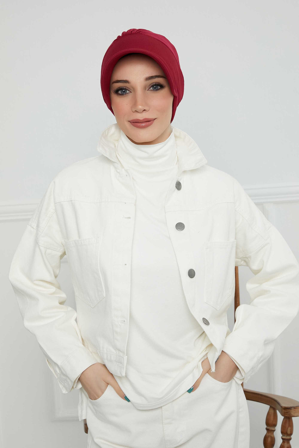 Cotton Visor Women Turban Hat, Sun Protective Newsboy Hat for Women, 95% Cotton Plain Casual Hijab Bonnet Chemo Cap,B-73 Maroon