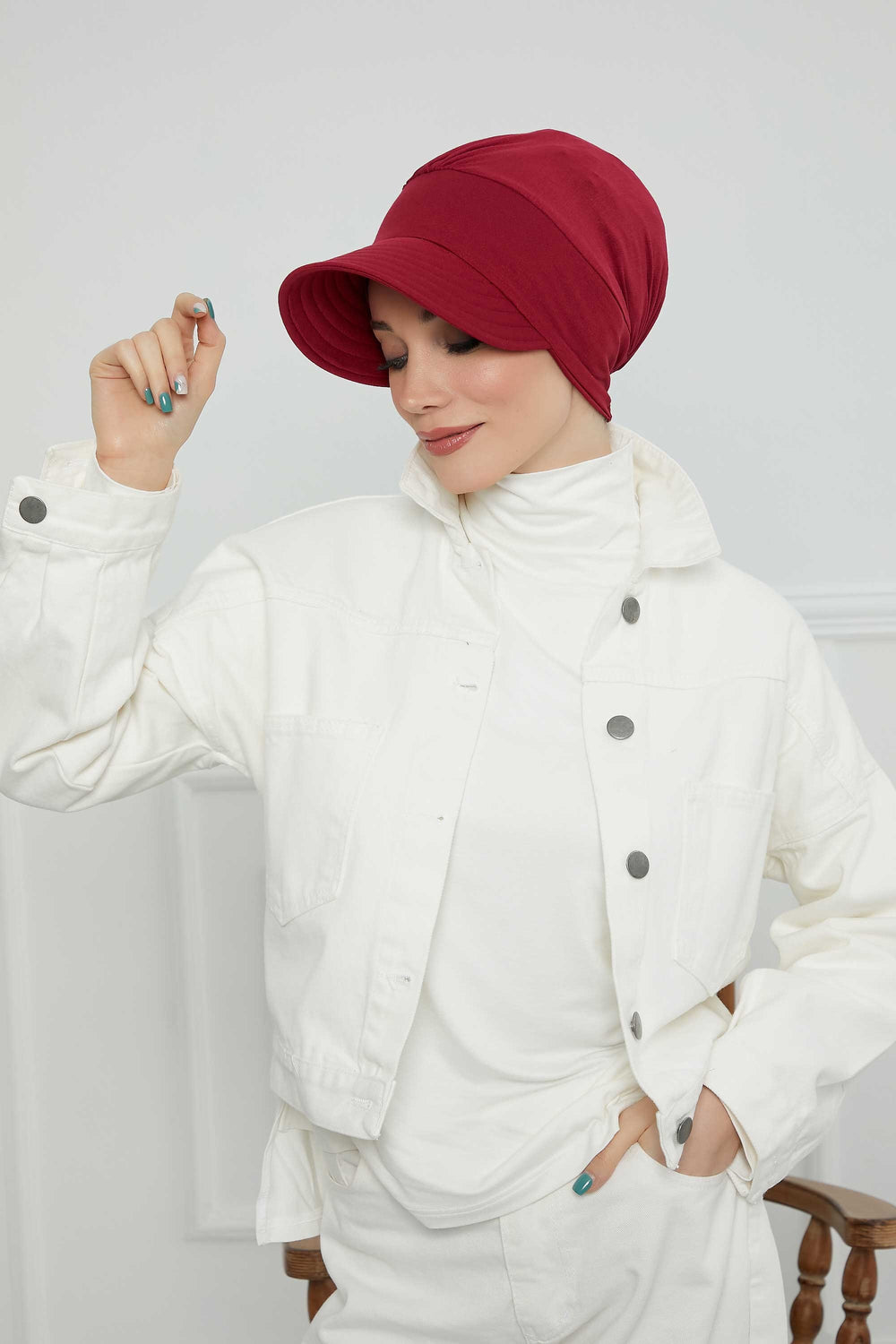 Cotton Visor Women Turban Hat, Sun Protective Newsboy Hat for Women, 95% Cotton Plain Casual Hijab Bonnet Chemo Cap,B-73 Maroon