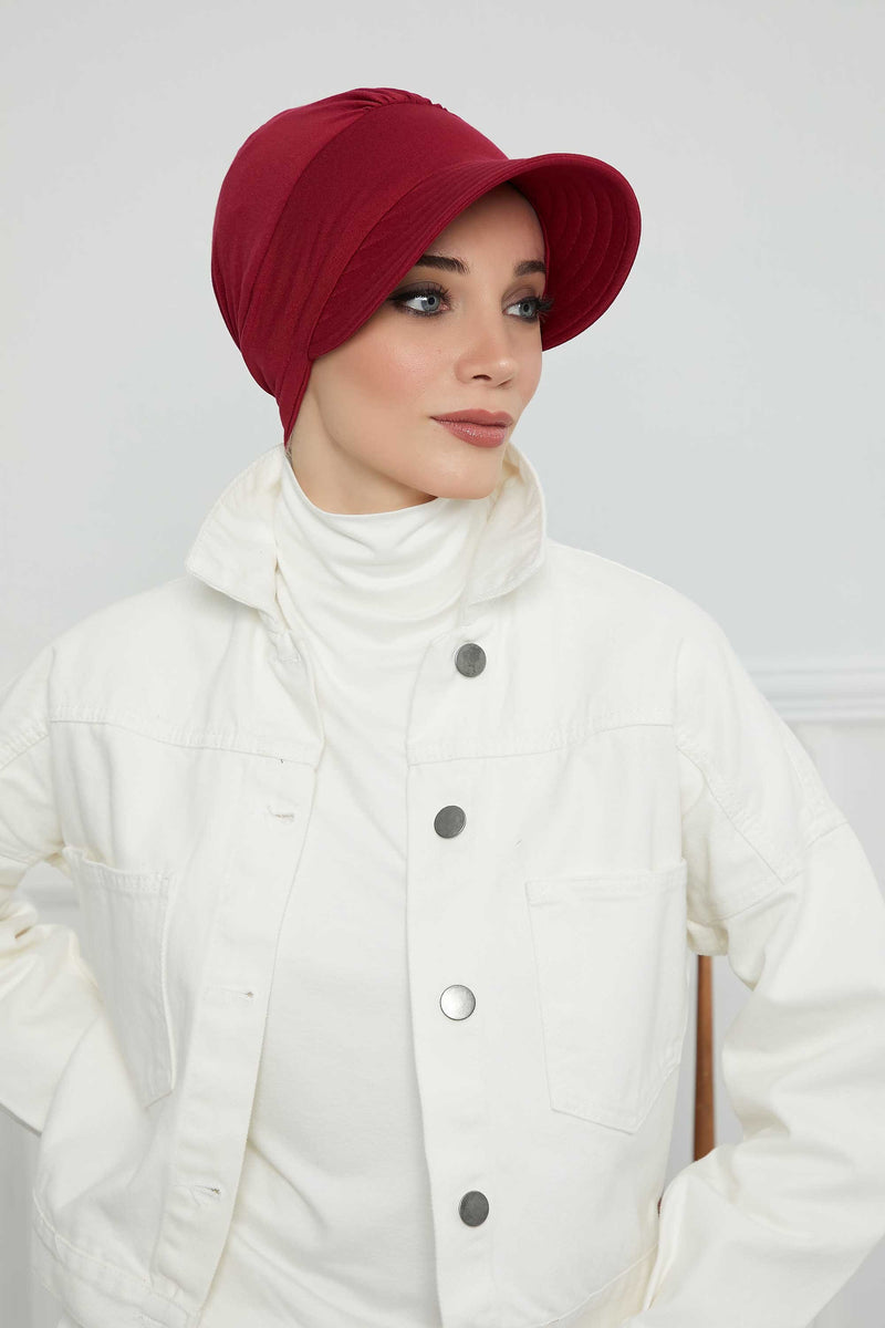 Cotton Visor Women Turban Hat, Sun Protective Newsboy Hat for Women, 95% Cotton Plain Casual Hijab Bonnet Chemo Cap,B-73