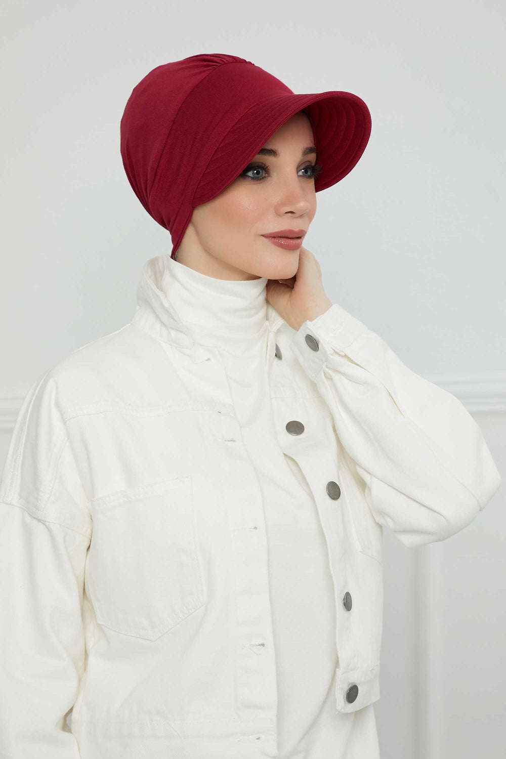 Cotton Visor Women Turban Hat, Sun Protective Newsboy Hat for Women, 95% Cotton Plain Casual Hijab Bonnet Chemo Cap,B-73 Maroon
