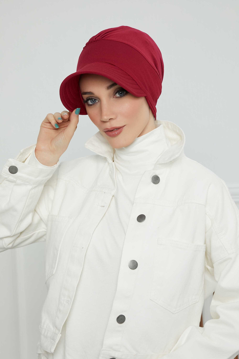 Cotton Visor Women Turban Hat, Sun Protective Newsboy Hat for Women, 95% Cotton Plain Casual Hijab Bonnet Chemo Cap,B-73 Maroon