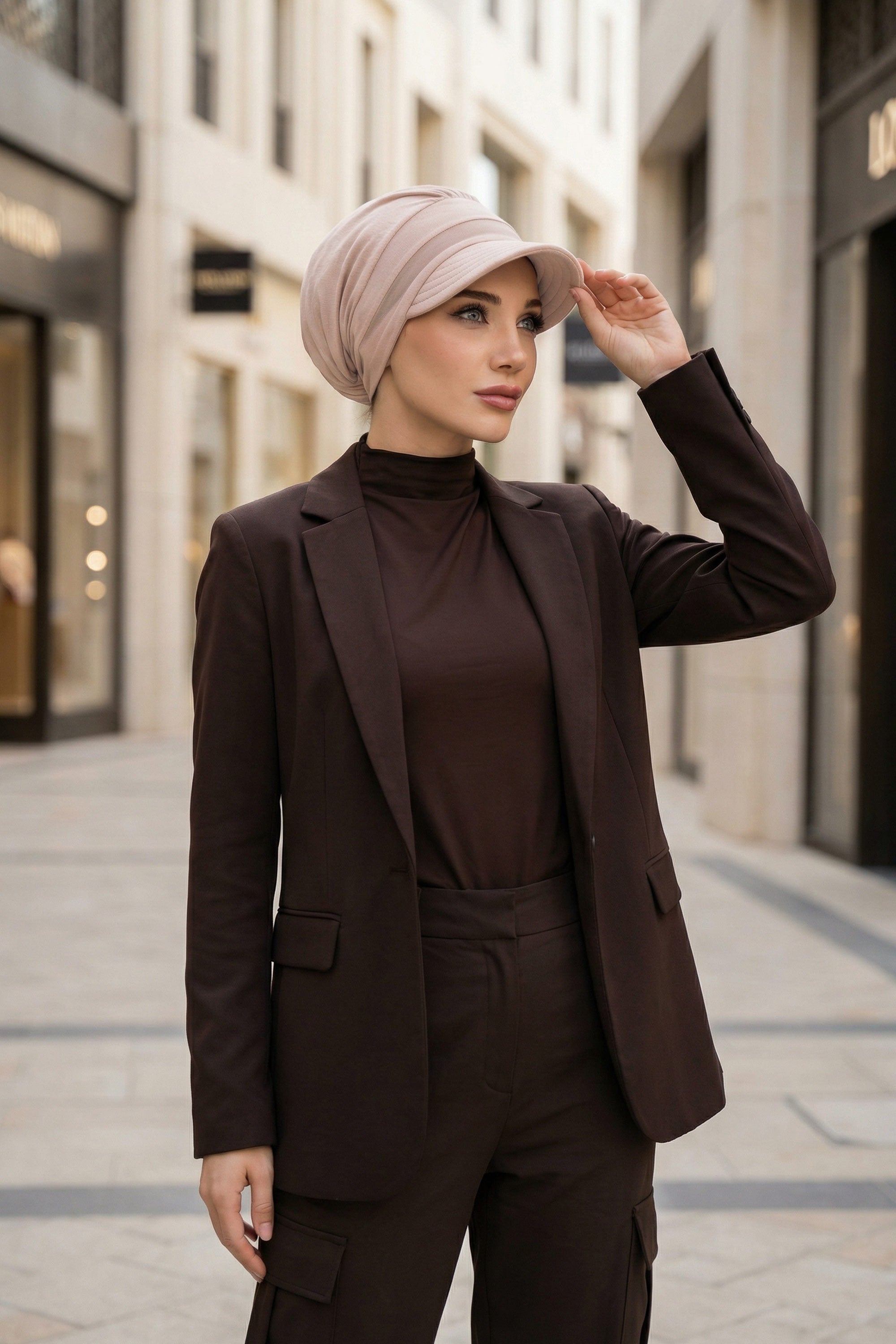 Cotton Visor Women Turban Hat, Sun Protective Newsboy Hat for Women, 95% Cotton Plain Casual Hijab Bonnet Chemo Cap,B-73 Light Mink