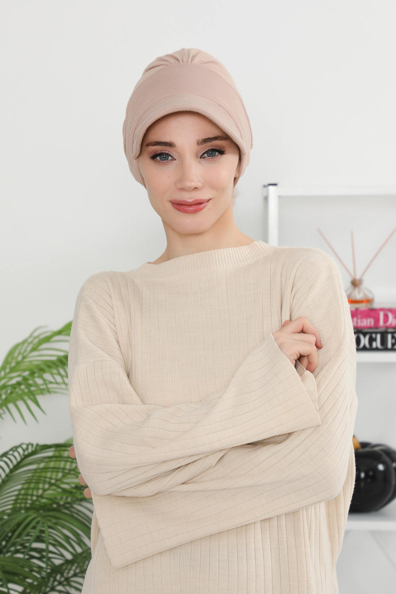 Cotton Visor Women Turban Hat, Sun Protective Newsboy Hat for Women, 95% Cotton Plain Casual Hijab Bonnet Chemo Cap,B-73