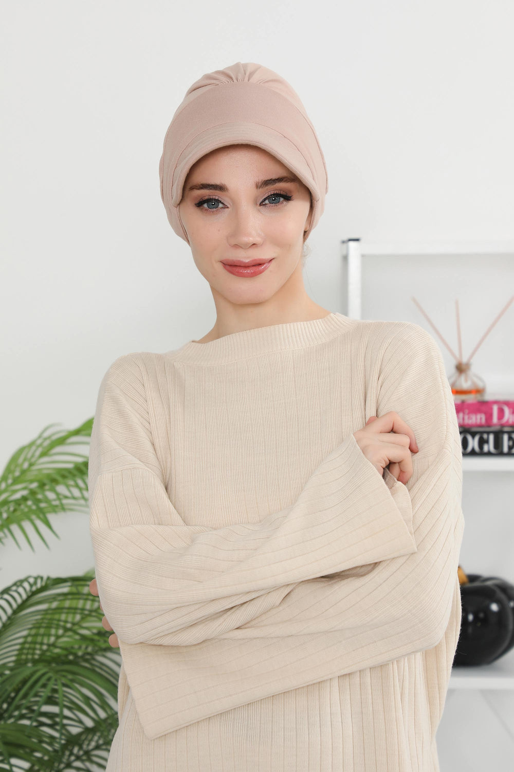 Cotton Visor Women Turban Hat, Sun Protective Newsboy Hat for Women, 95% Cotton Plain Casual Hijab Bonnet Chemo Cap,B-73 Light Mink