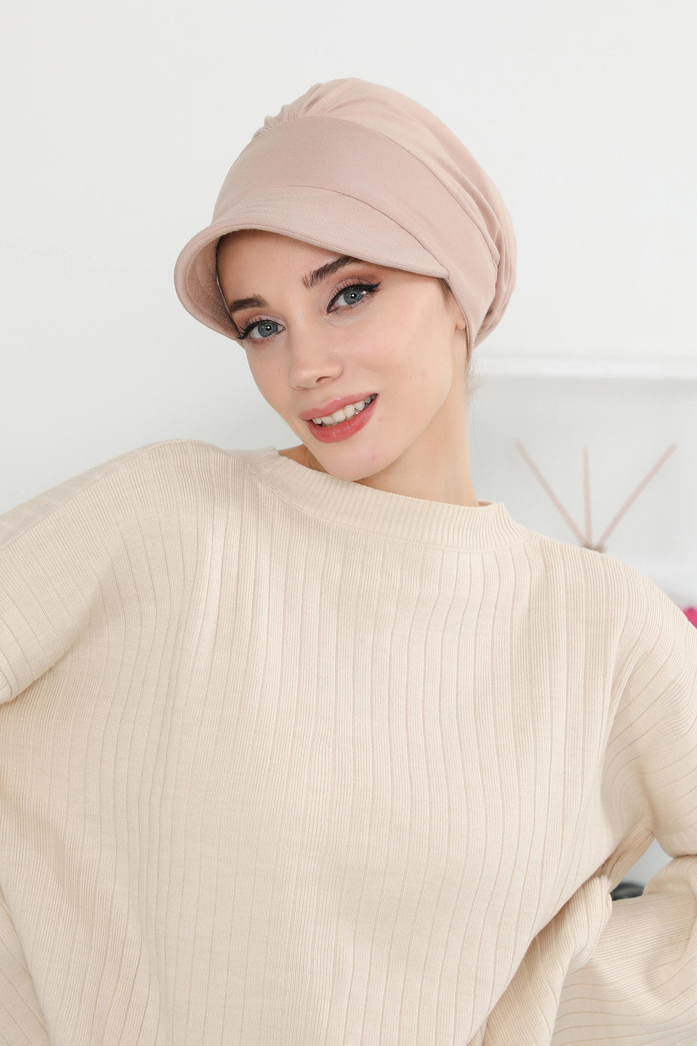 Cotton Visor Women Turban Hat, Sun Protective Newsboy Hat for Women, 95% Cotton Plain Casual Hijab Bonnet Chemo Cap,B-73 Light Mink