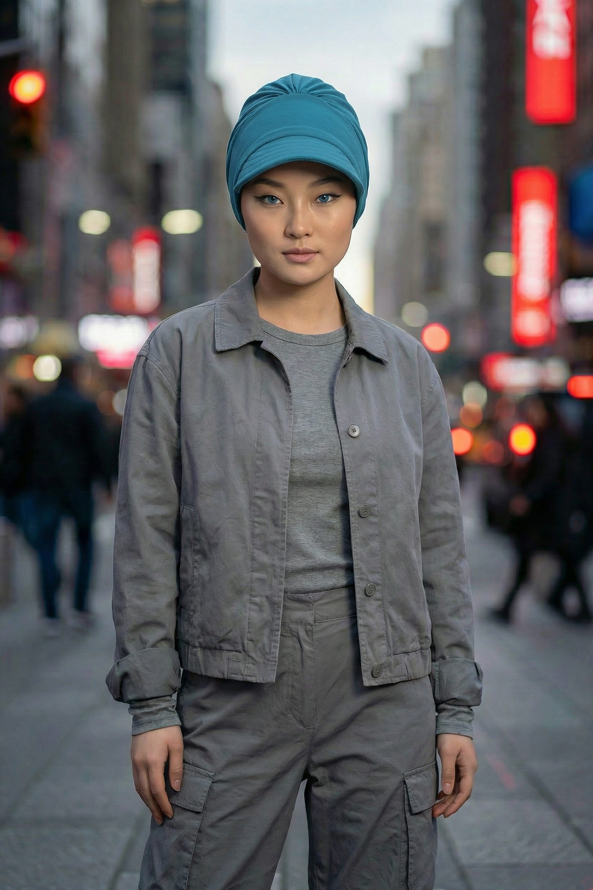 Cotton Visor Women Turban Hat, Sun Protective Newsboy Hat for Women, 95% Cotton Plain Casual Hijab Bonnet Chemo Cap,B-73 Petrol Blue
